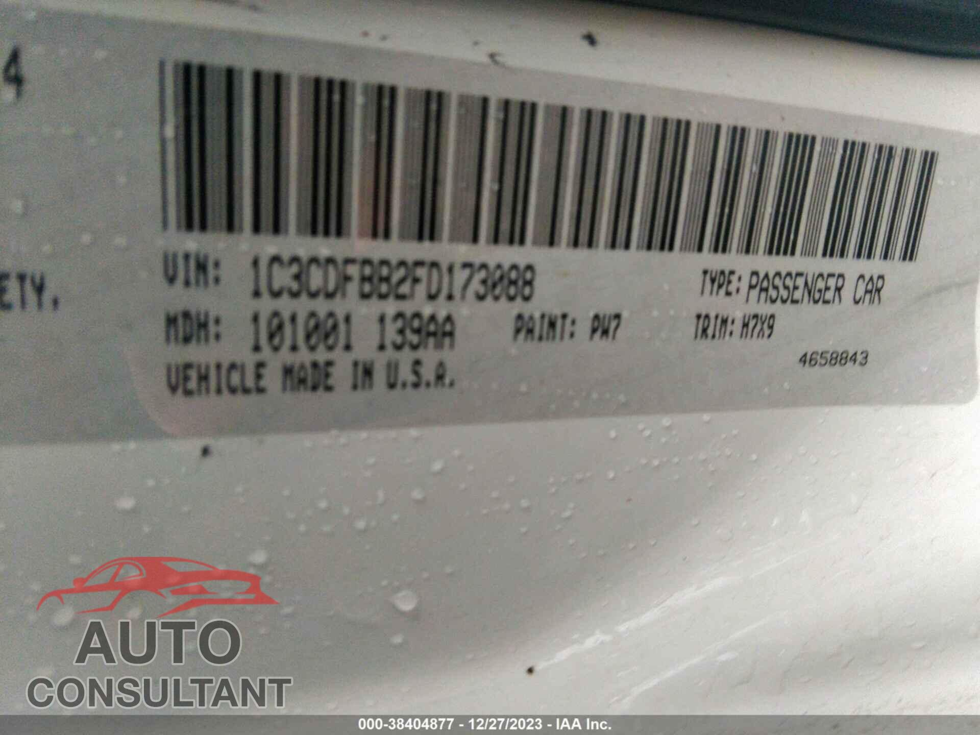 DODGE DART 2015 - 1C3CDFBB2FD173088