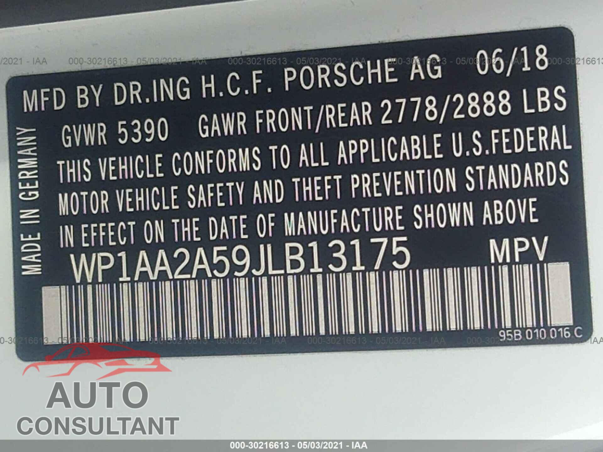 PORSCHE MACAN 2018 - WP1AA2A59JLB13175