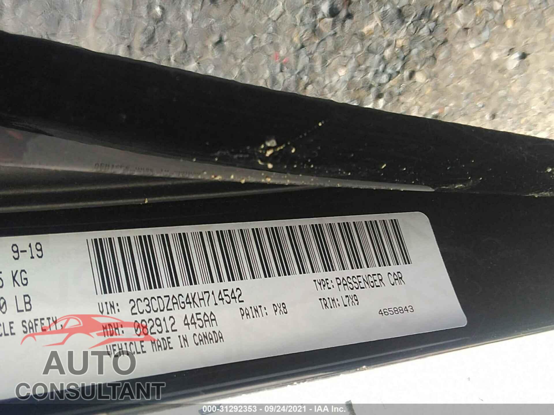 DODGE CHALLENGER 2019 - 2C3CDZAG4KH714542