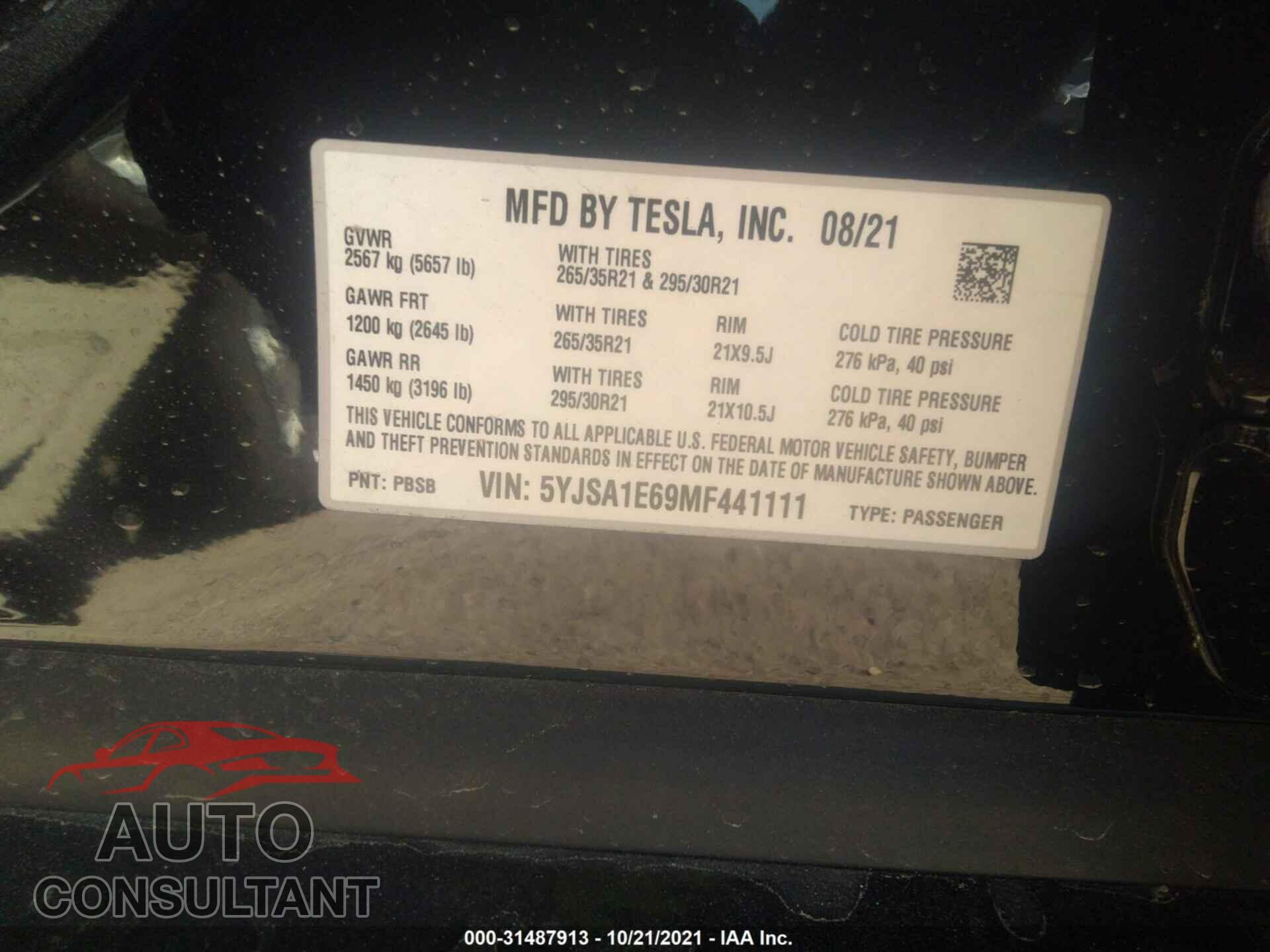 TESLA MODEL S 2021 - 5YJSA1E69MF441111