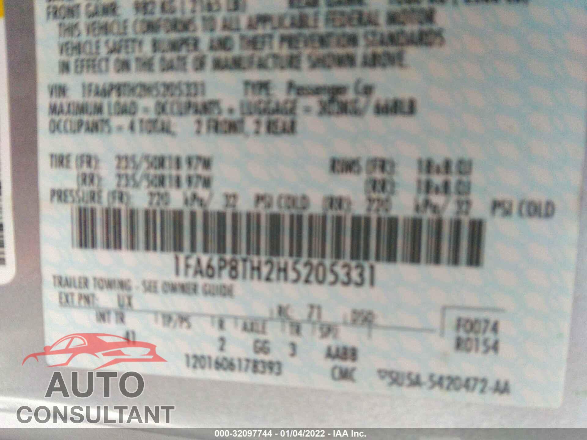 FORD MUSTANG 2017 - 1FA6P8TH2H5205331