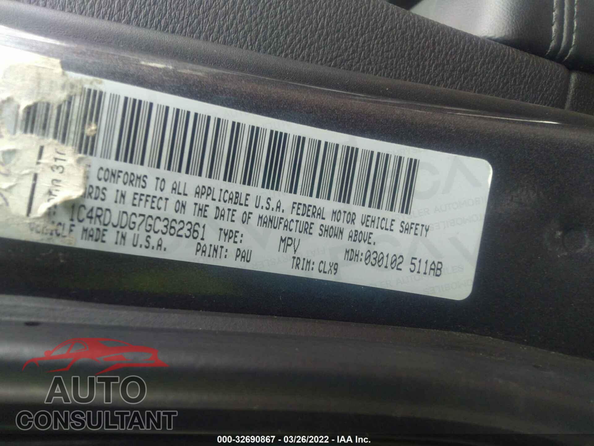 DODGE DURANGO 2016 - 1C4RDJDG7GC362361