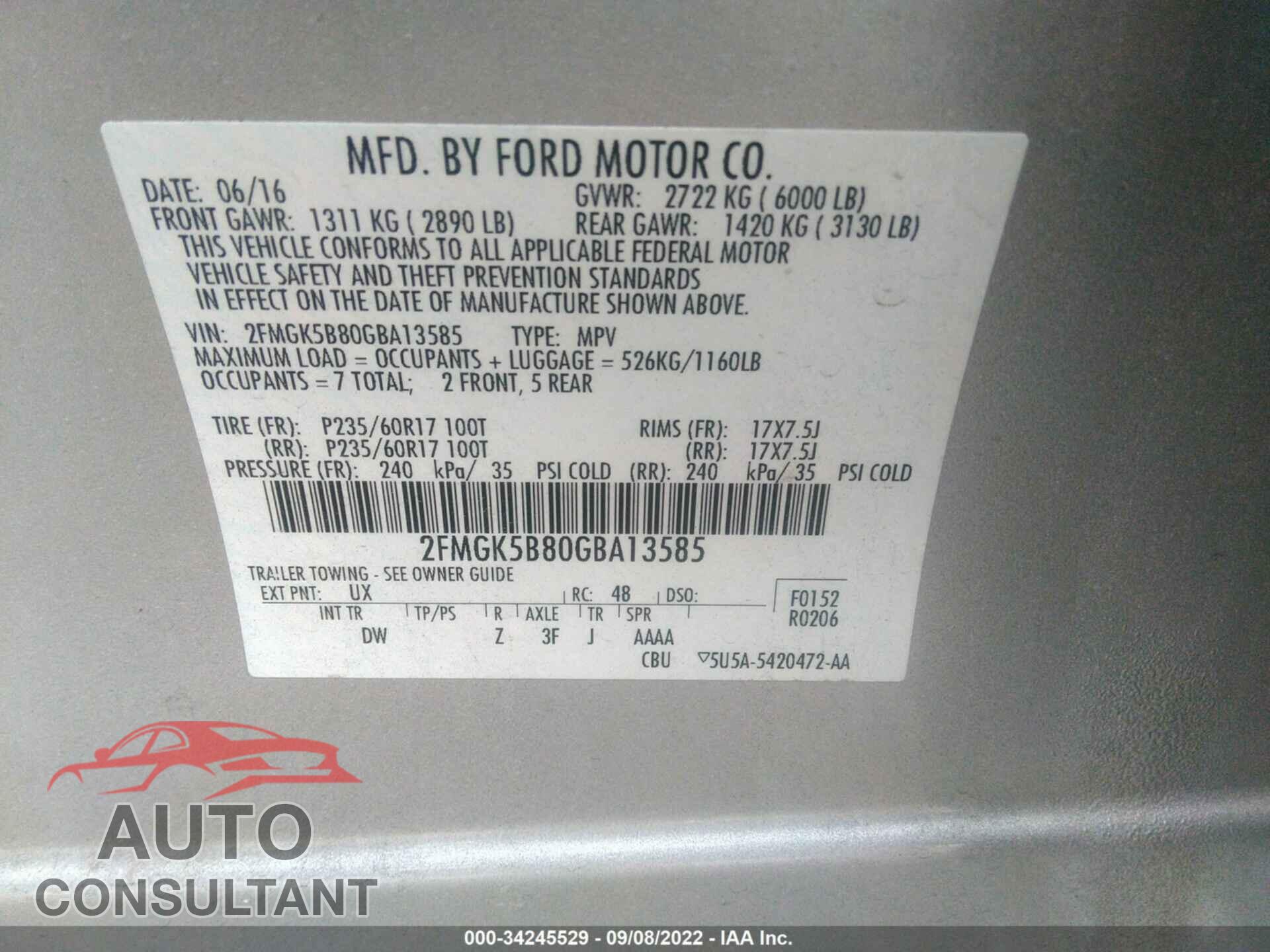 FORD FLEX 2016 - 2FMGK5B80GBA13585