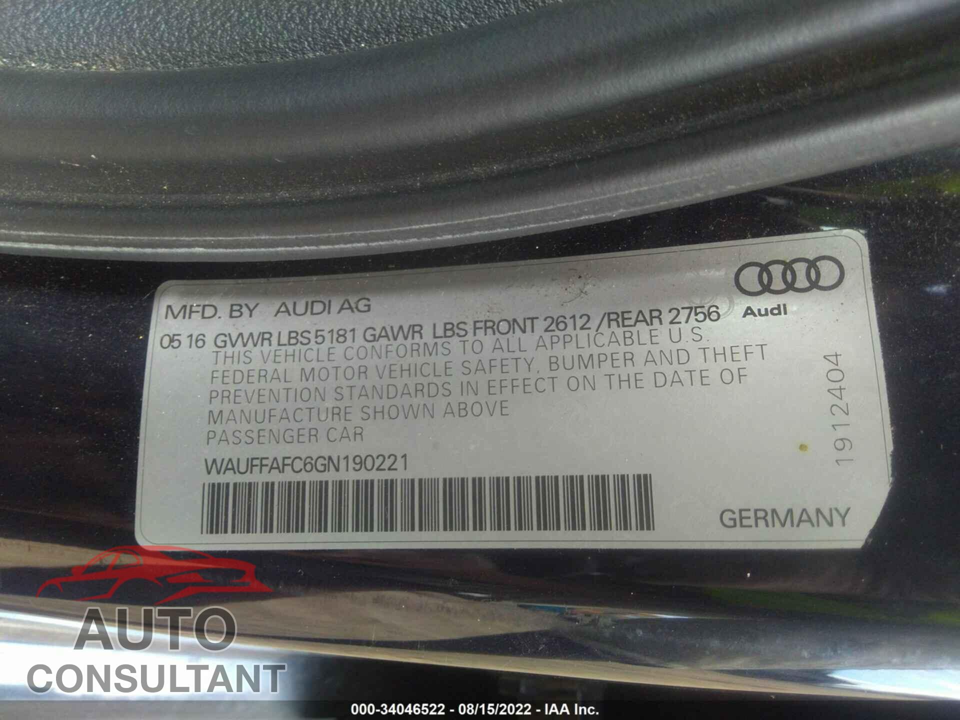 AUDI A6 2016 - WAUFFAFC6GN190221