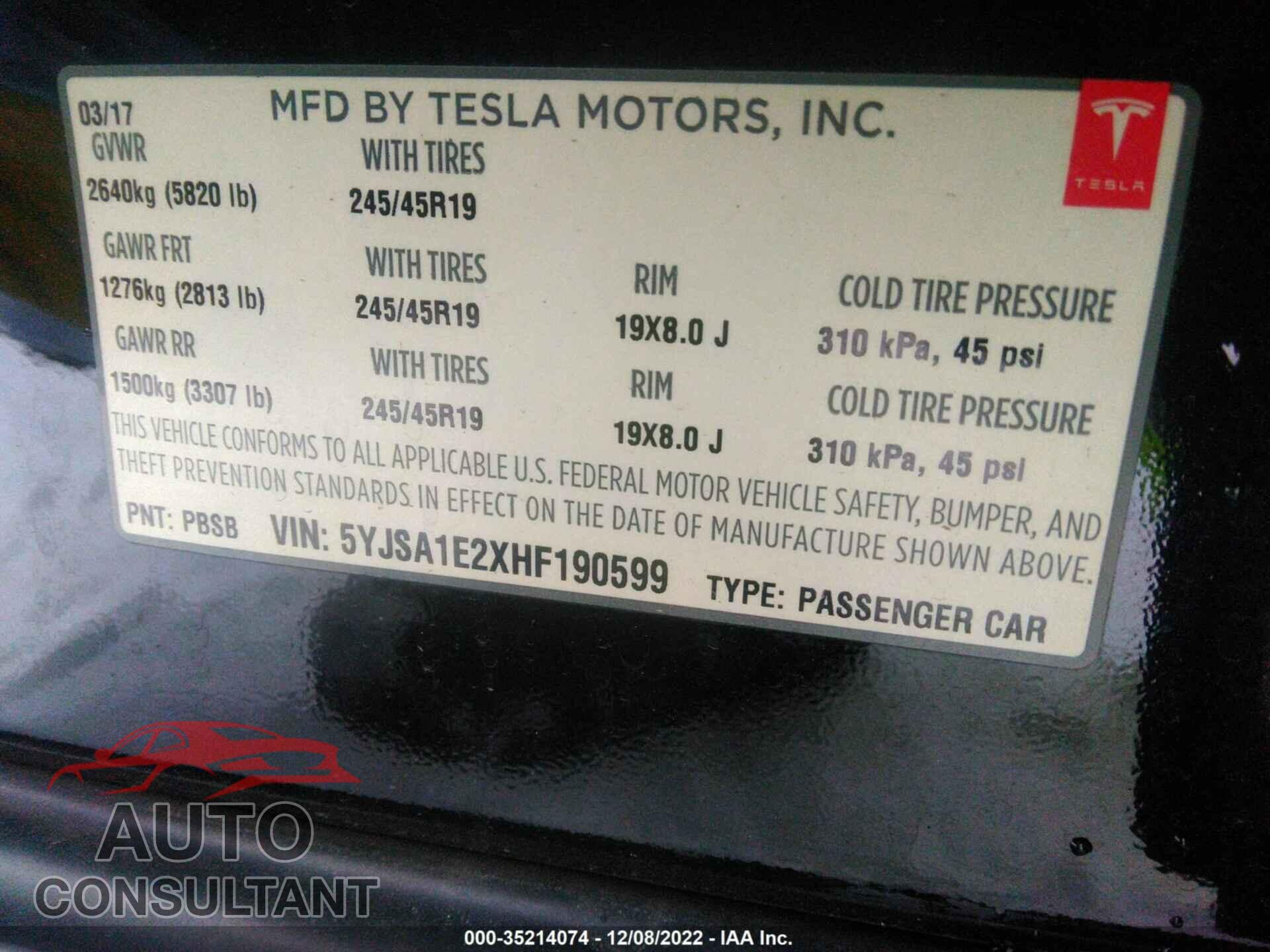 TESLA MODEL S 2017 - 5YJSA1E2XHF190599