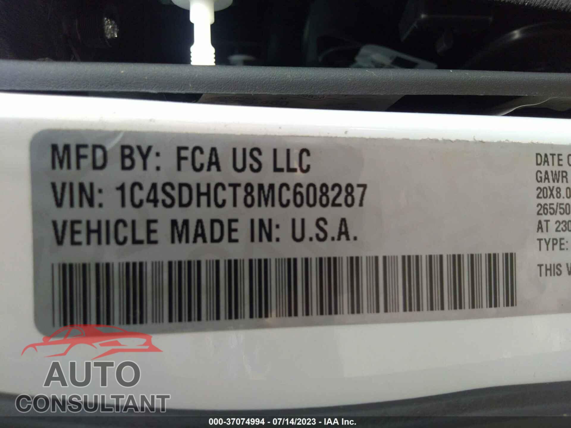 DODGE DURANGO 2021 - 1C4SDHCT8MC608287