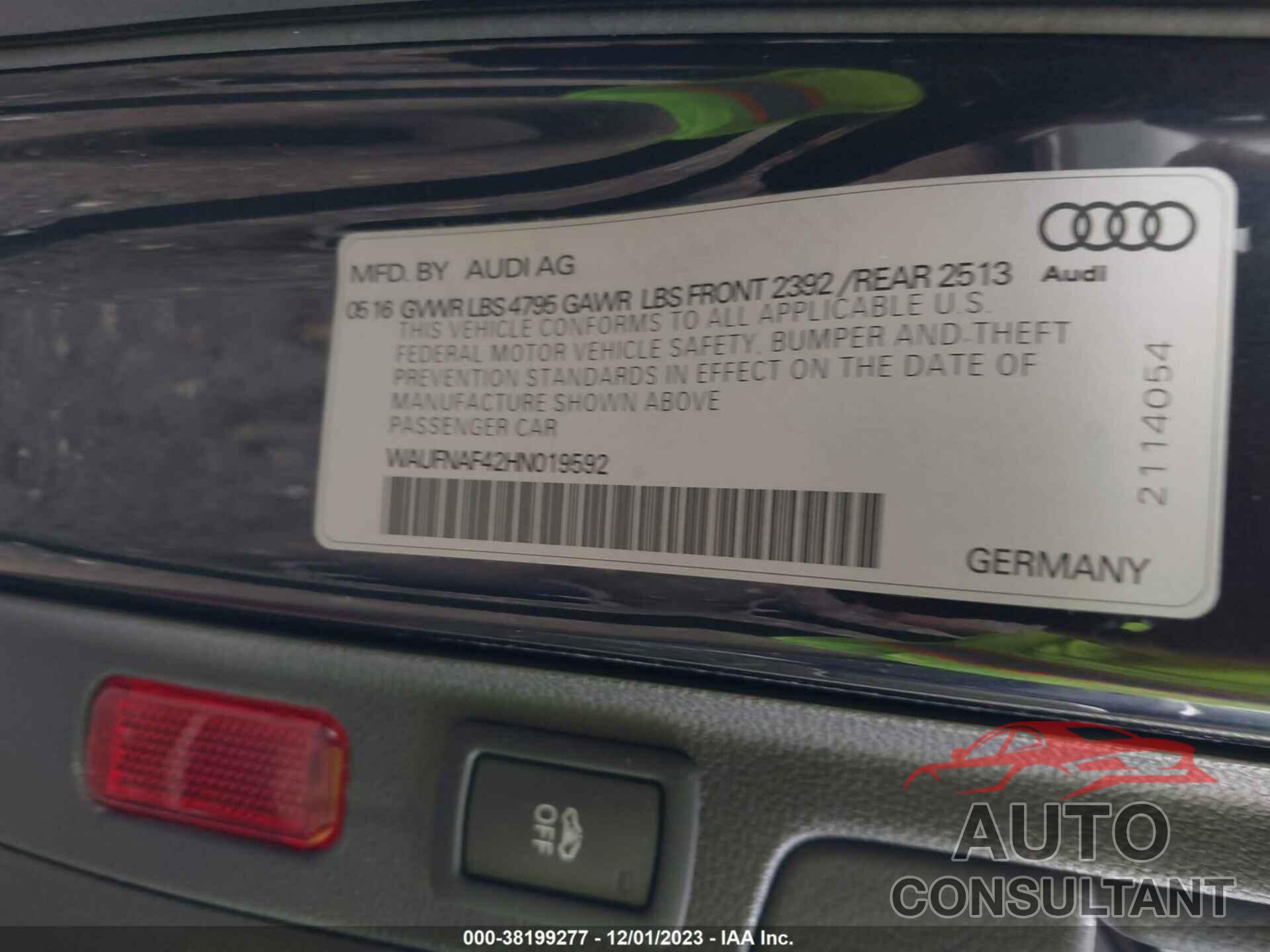 AUDI A4 2017 - WAUFNAF42HN019592