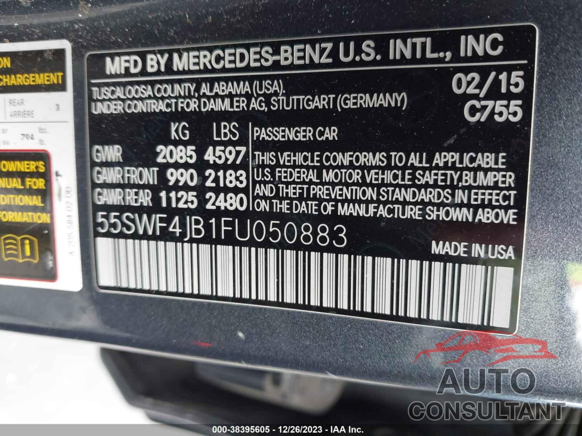 MERCEDES-BENZ C 300 2015 - 55SWF4JB1FU050883
