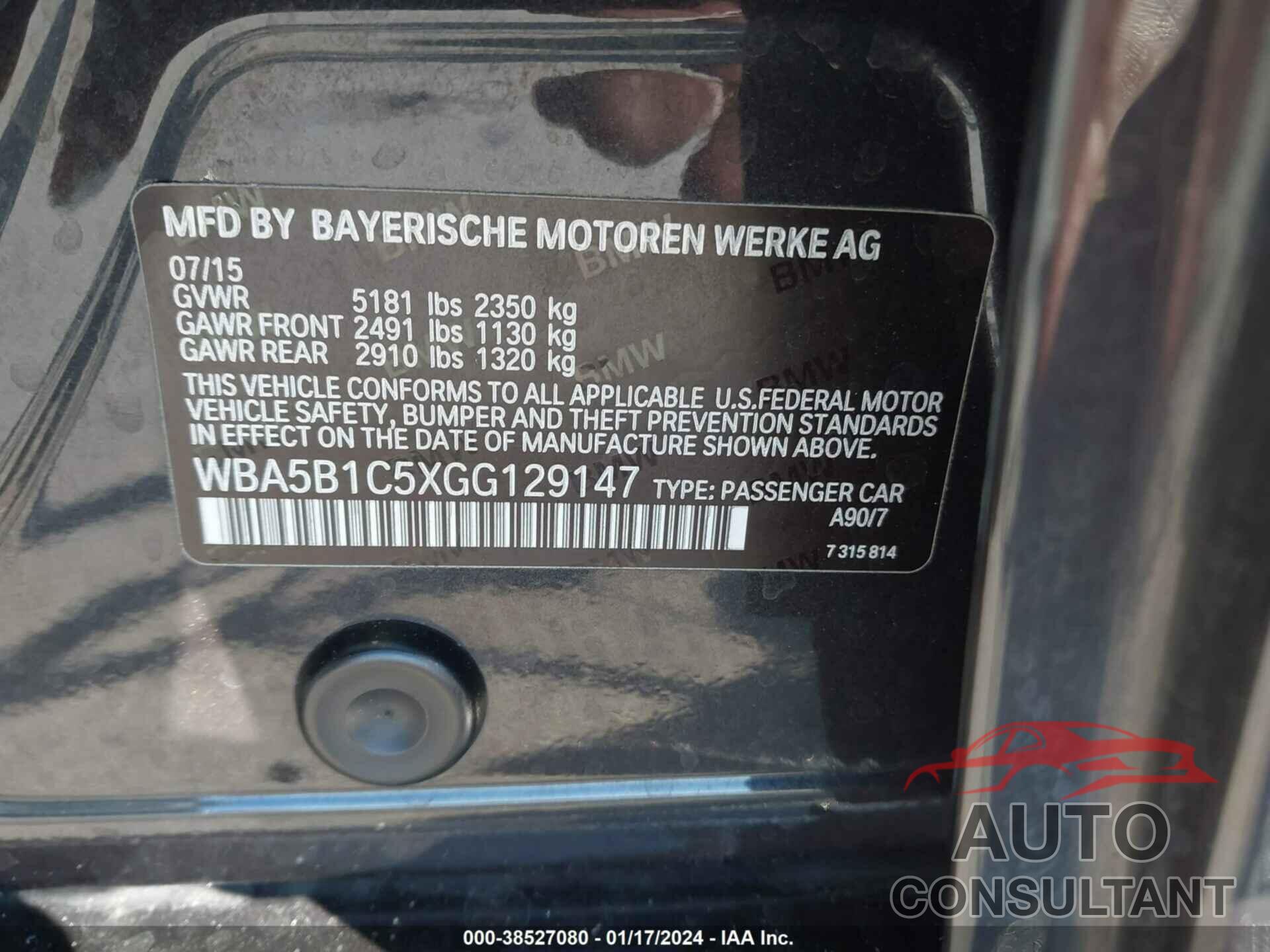 BMW 535I 2016 - WBA5B1C5XGG129147