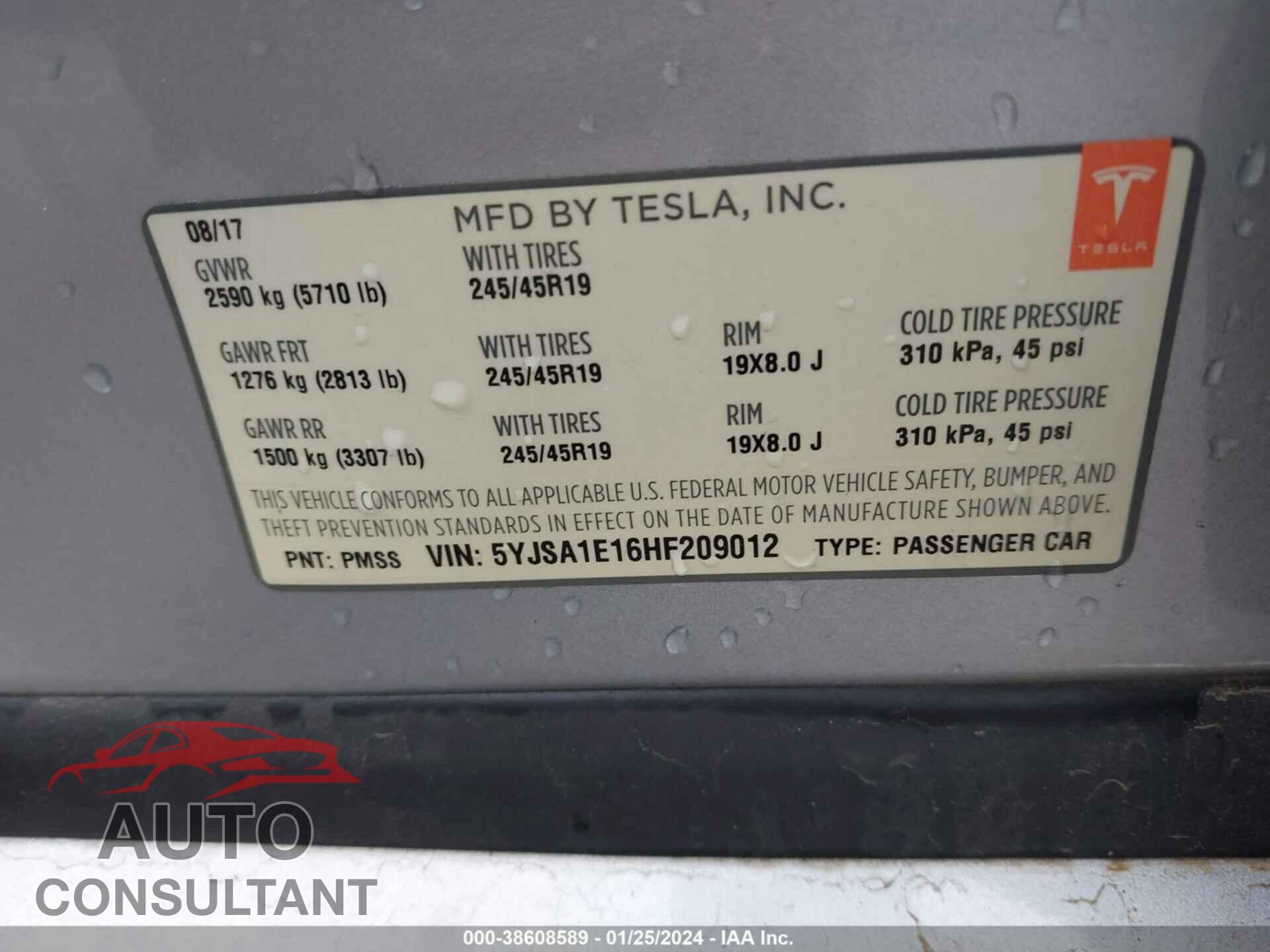 TESLA MODEL S 2017 - 5YJSA1E16HF209012