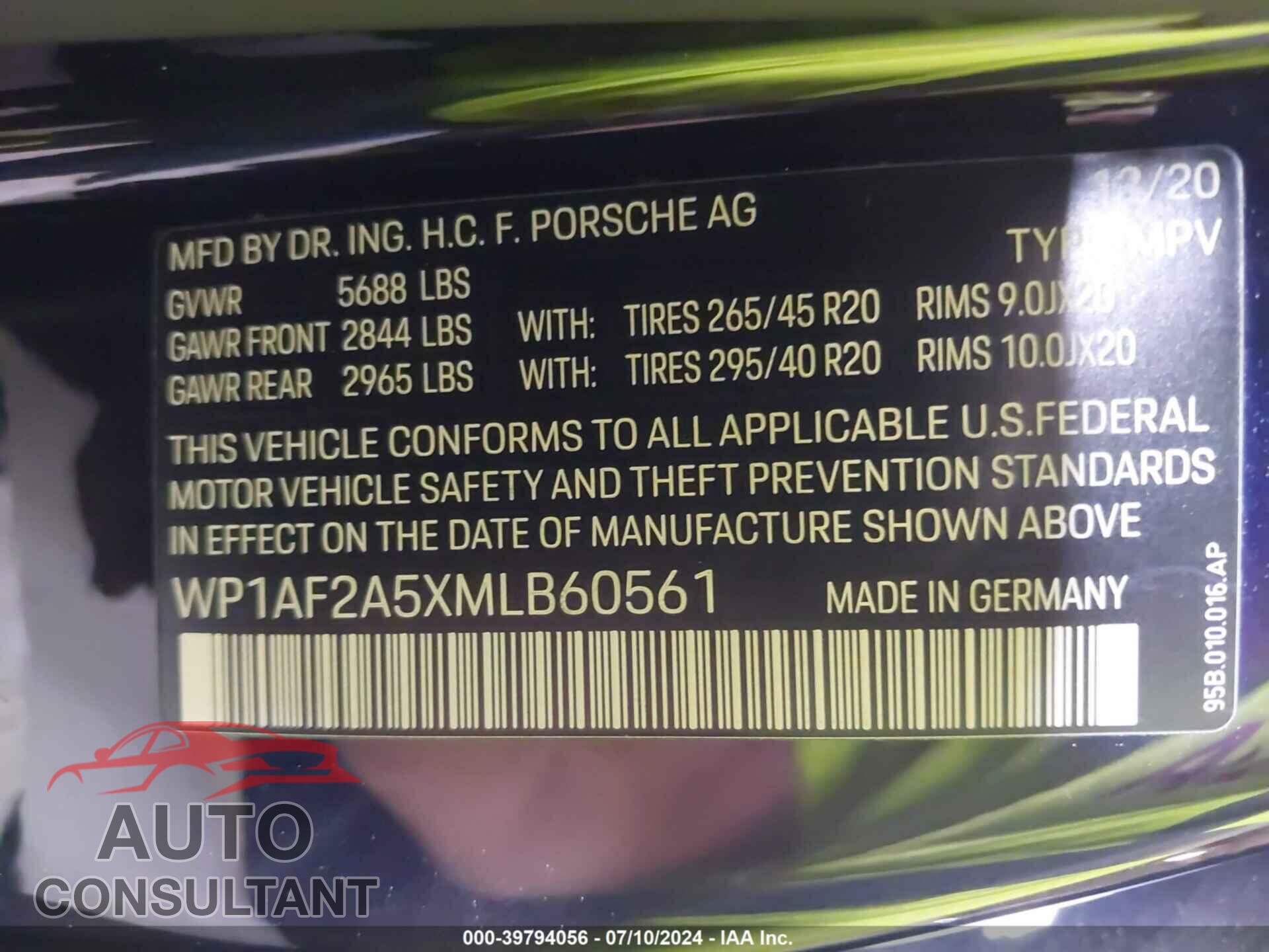 PORSCHE MACAN 2021 - WP1AF2A5XMLB60561