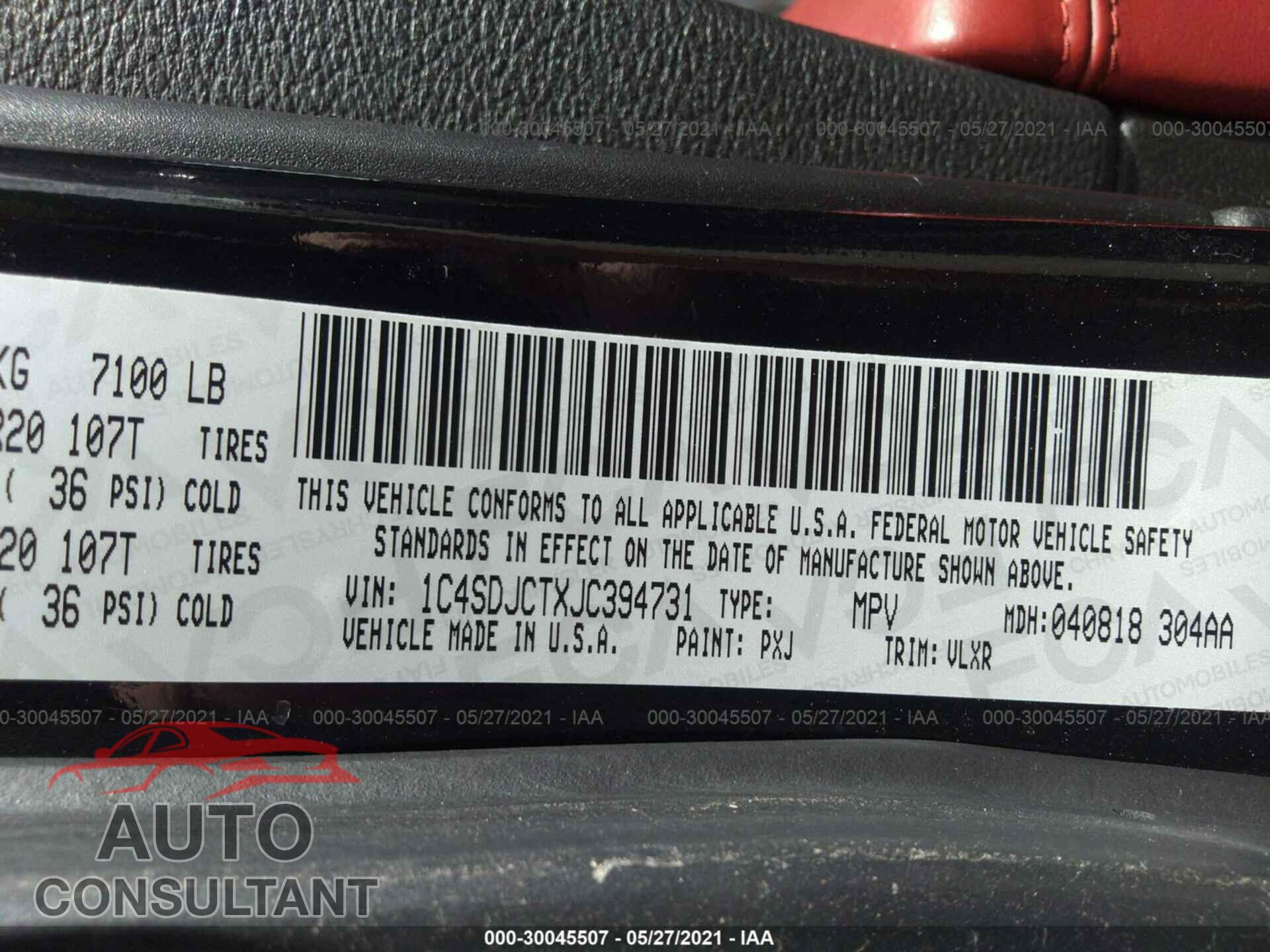 DODGE DURANGO 2018 - 1C4SDJCTXJC394731