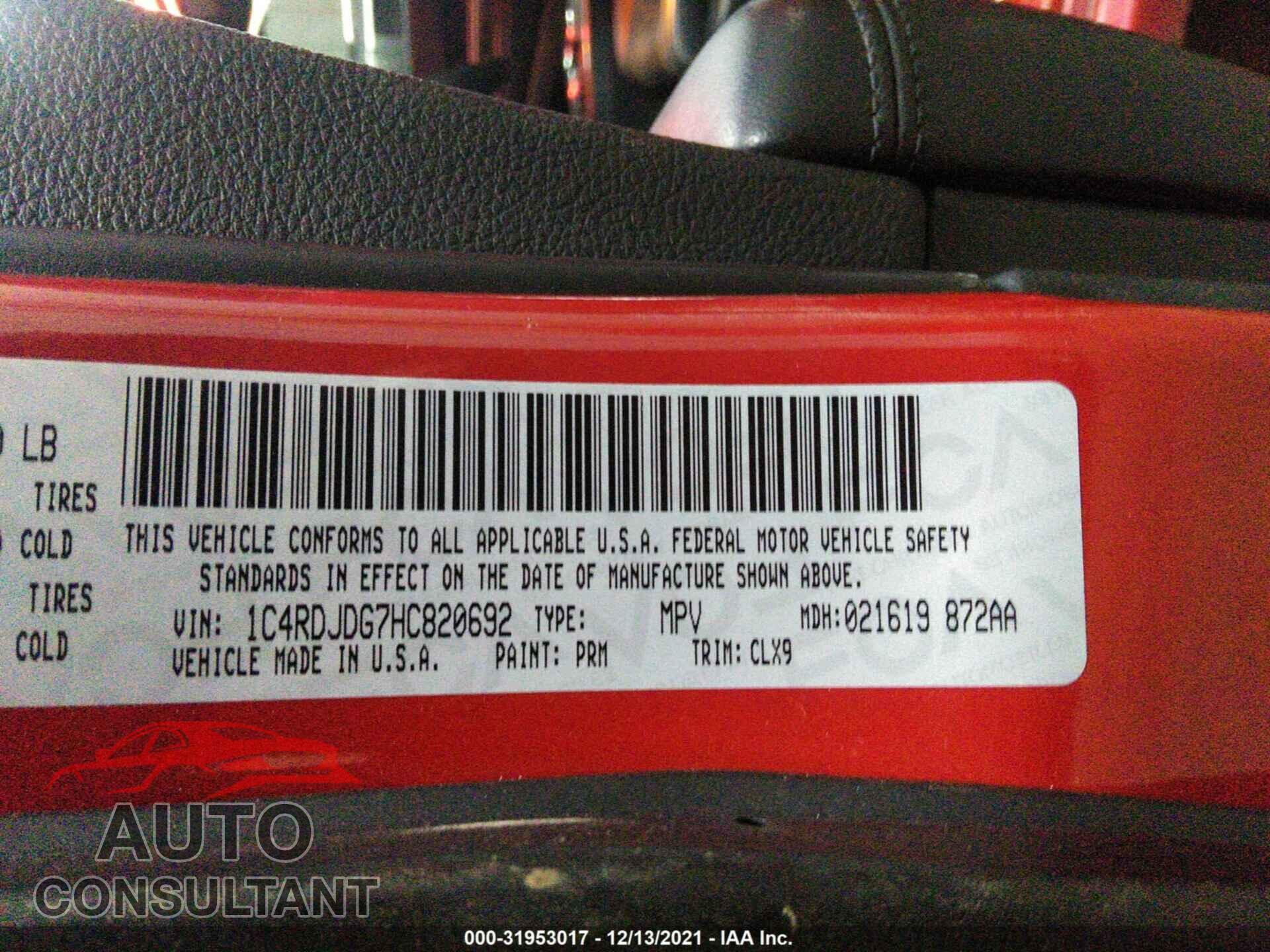 DODGE DURANGO 2017 - 1C4RDJDG7HC820692