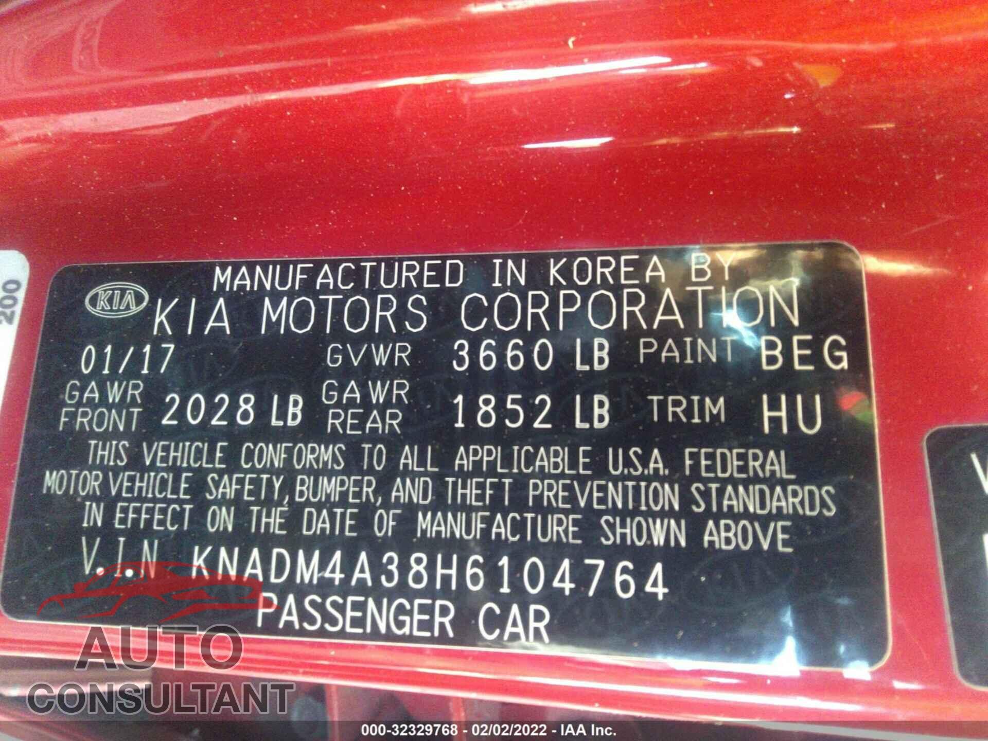 KIA RIO 2017 - KNADM4A38H6104764