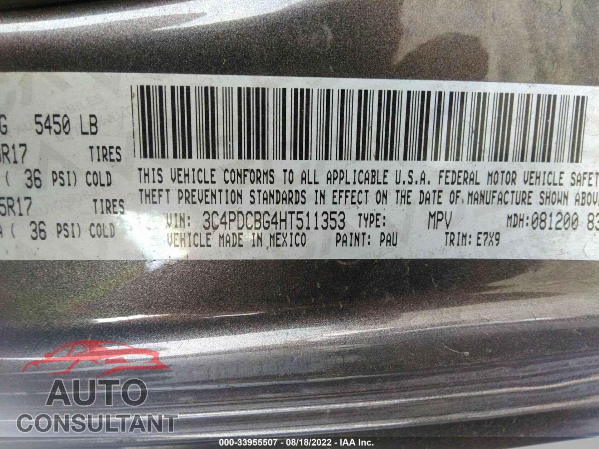 DODGE JOURNEY 2017 - 3C4PDCBG4HT511353