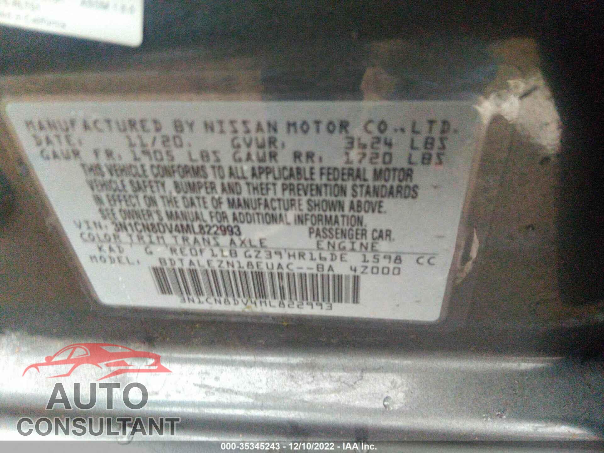 NISSAN VERSA 2021 - 3N1CN8DV4ML822993