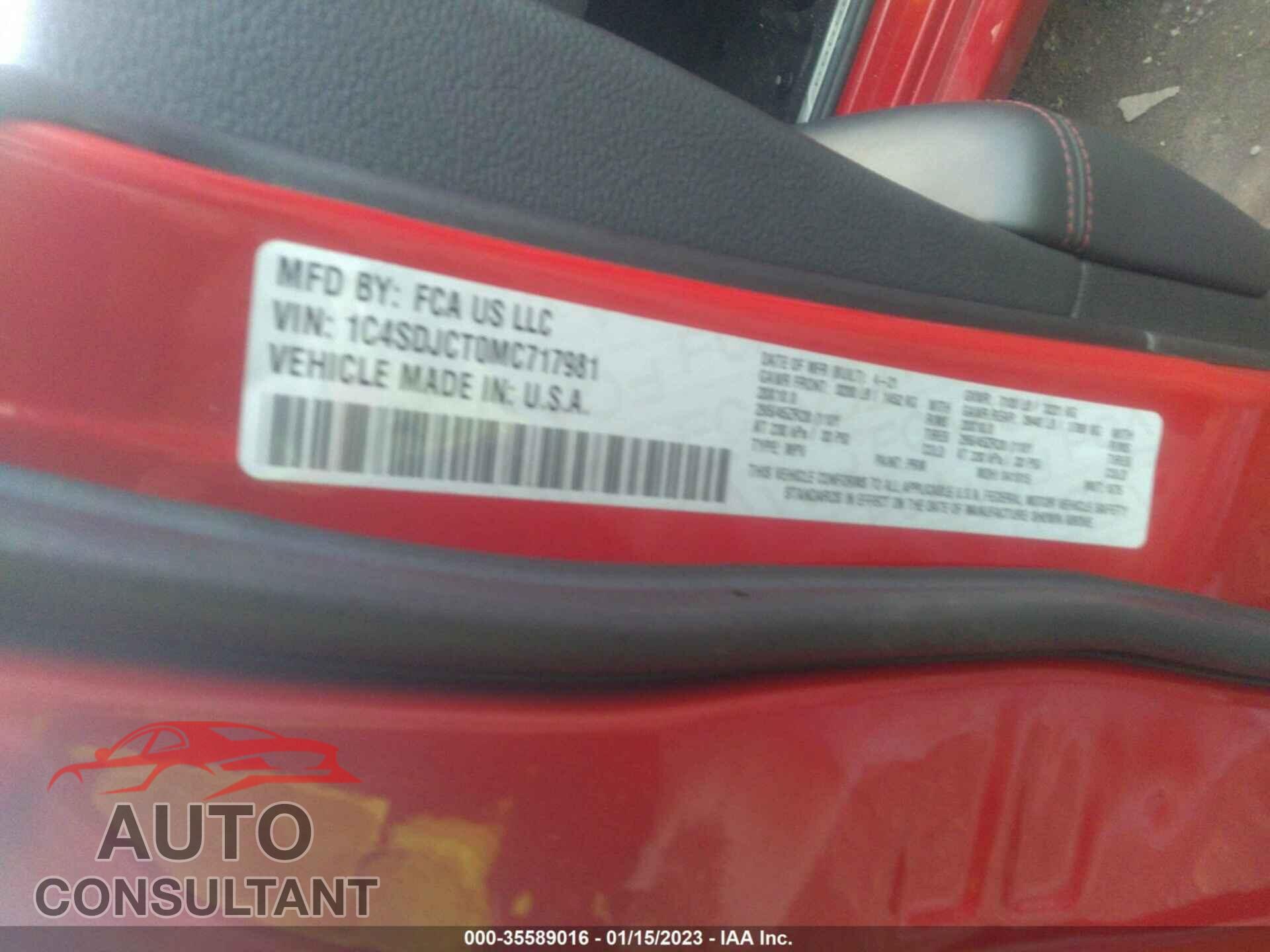 DODGE DURANGO 2021 - 1C4SDJCT0MC717981