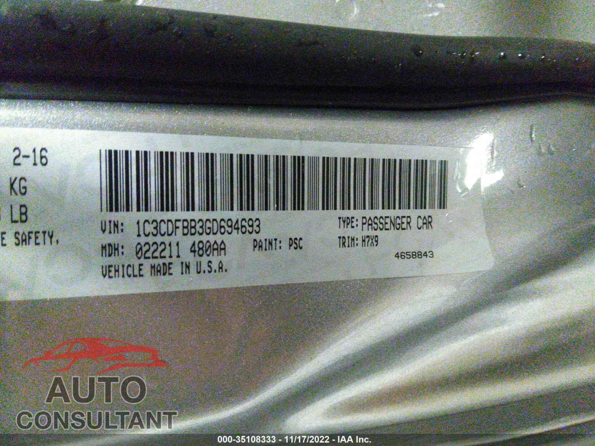 DODGE DART 2016 - 1C3CDFBB3GD694693