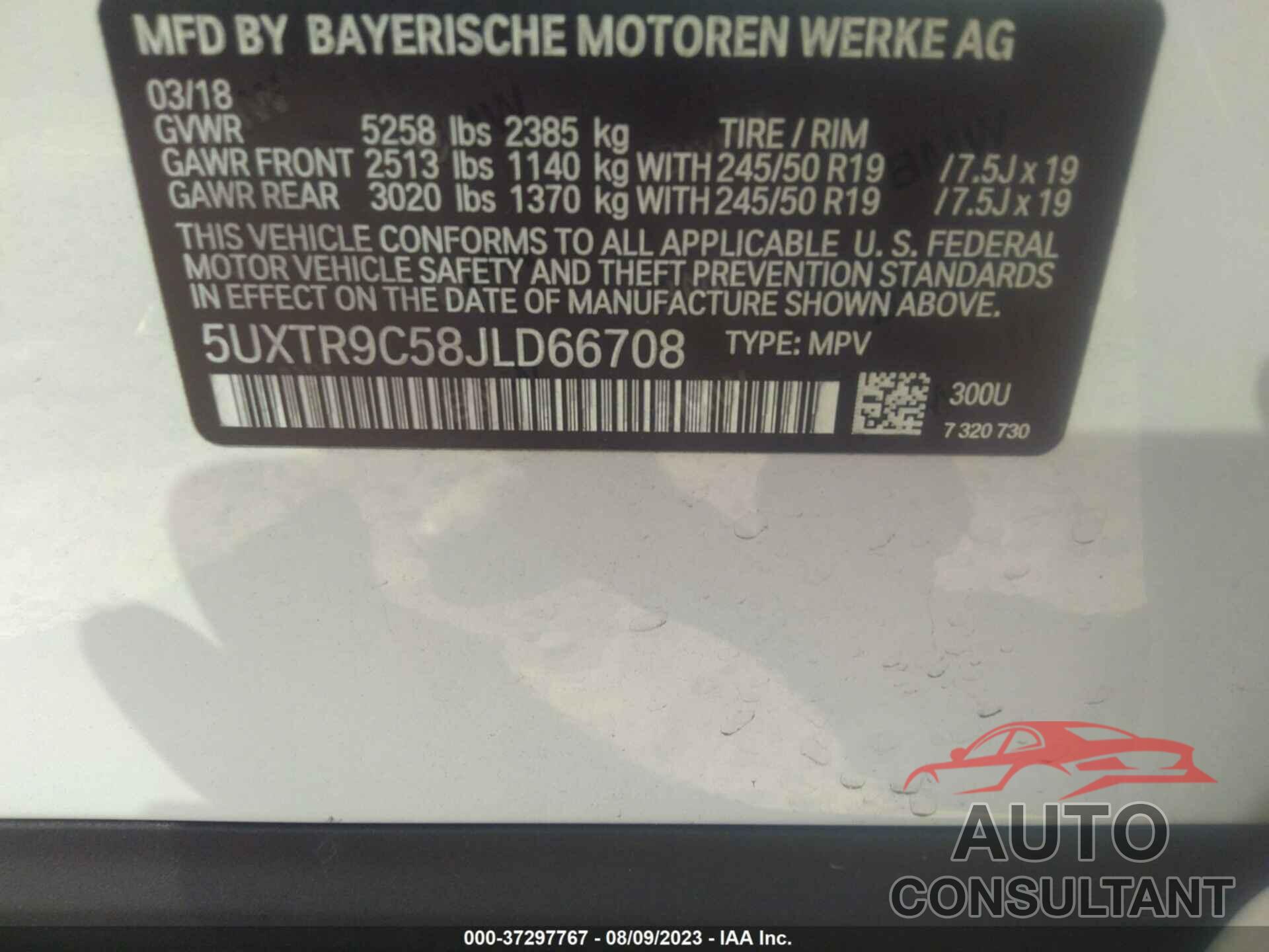 BMW X3 2018 - 5UXTR9C58JLD66708