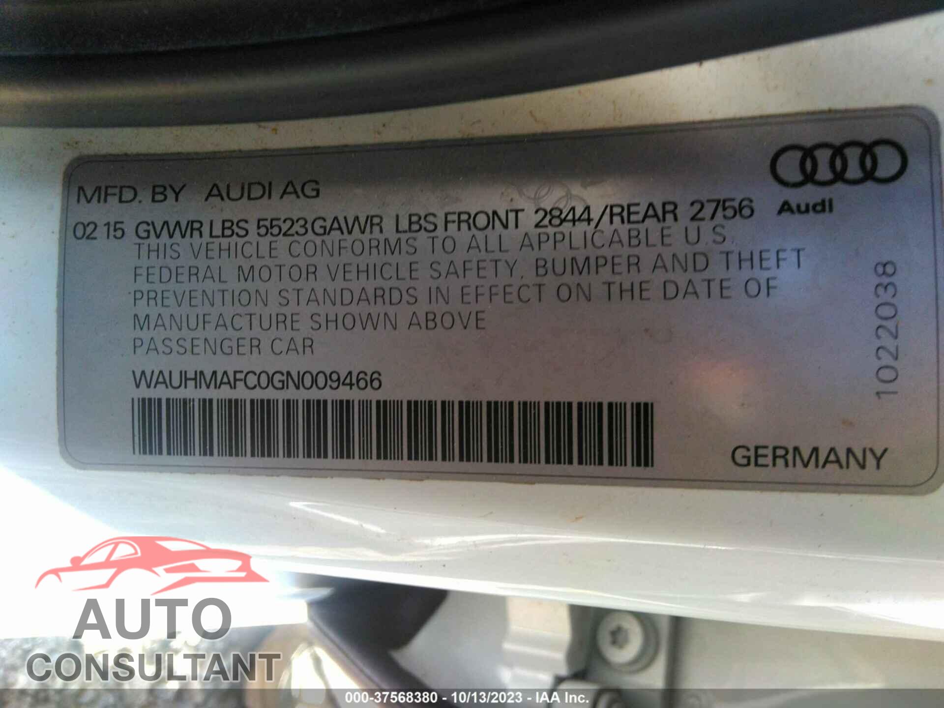 AUDI A6 2016 - WAUHMAFC0GN009466