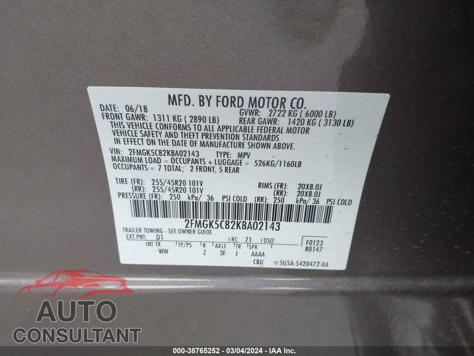 FORD FLEX 2019 - 2FMGK5C82KBA02143