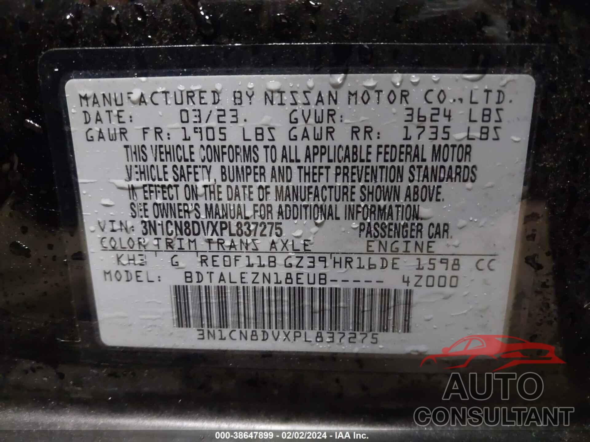 NISSAN VERSA 2023 - 3N1CN8DVXPL837275