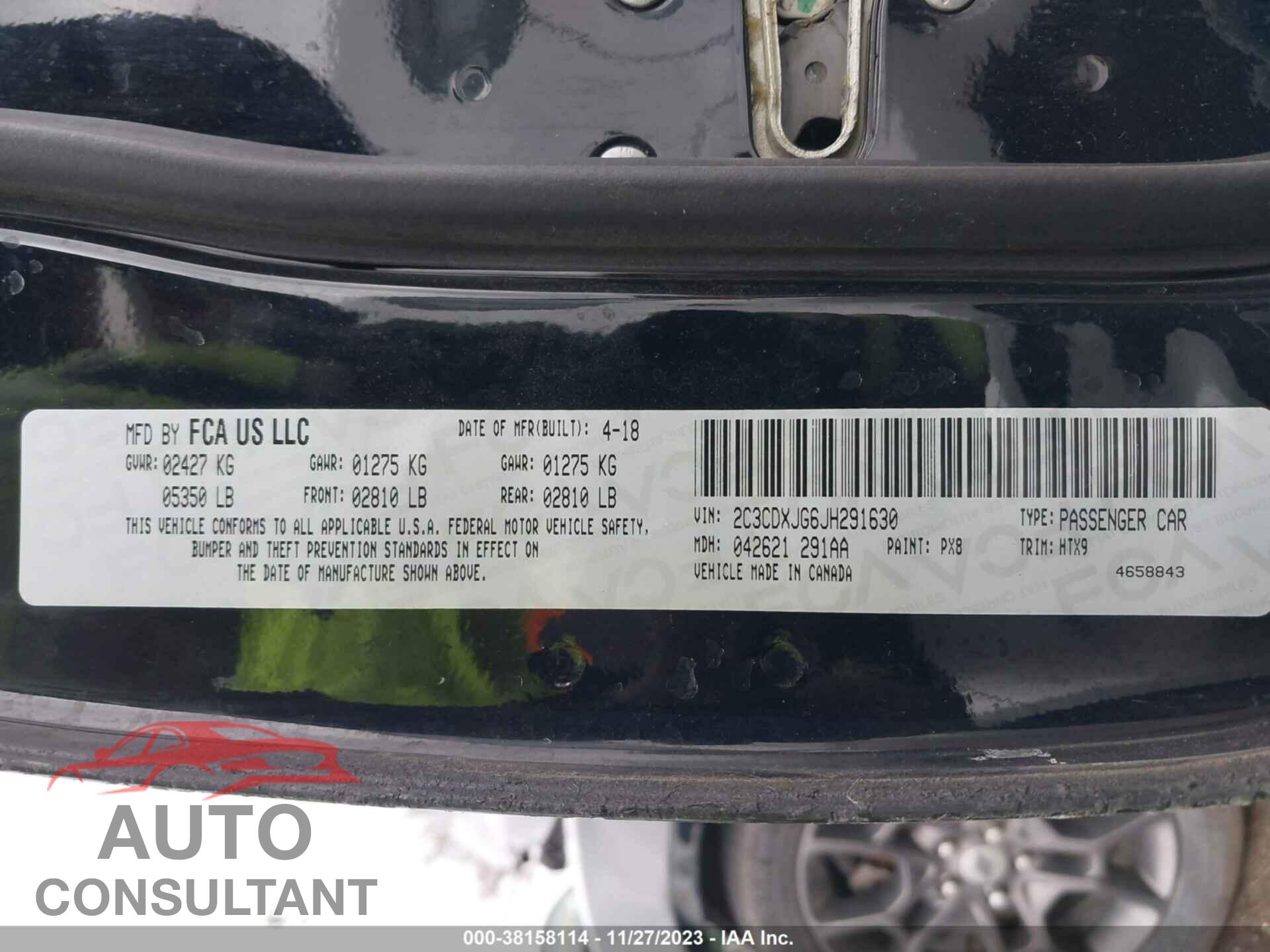 DODGE CHARGER 2018 - 2C3CDXJG6JH291630