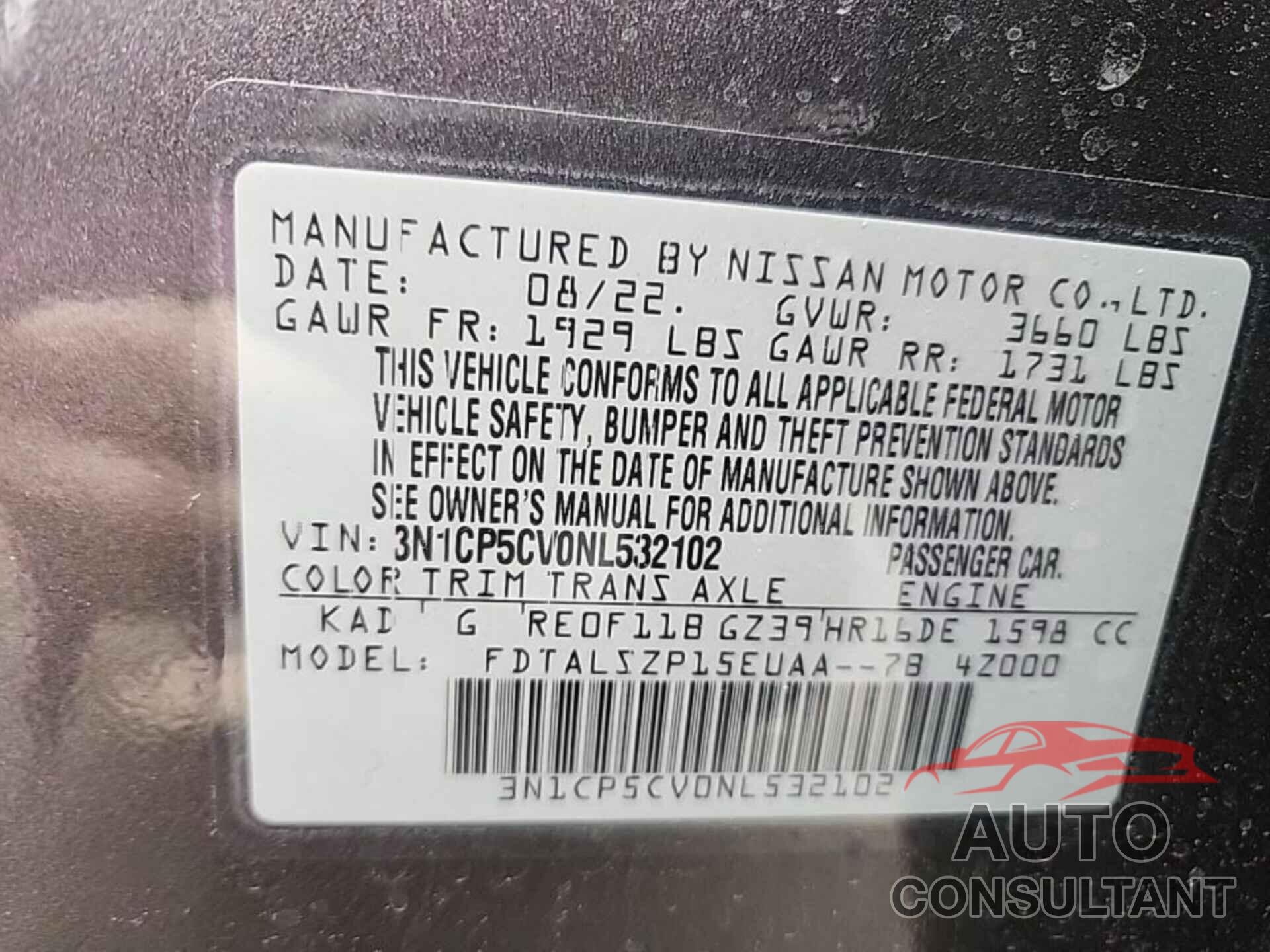 NISSAN KICKS 2022 - 3N1CP5CV0NL532102