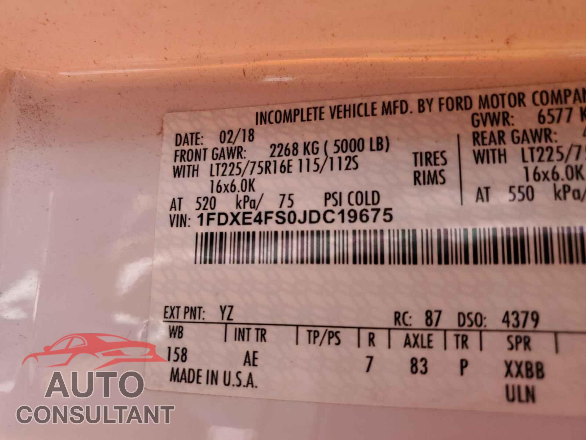 FORD ECONOLINE 2018 - 1FDXE4FS0JDC19675