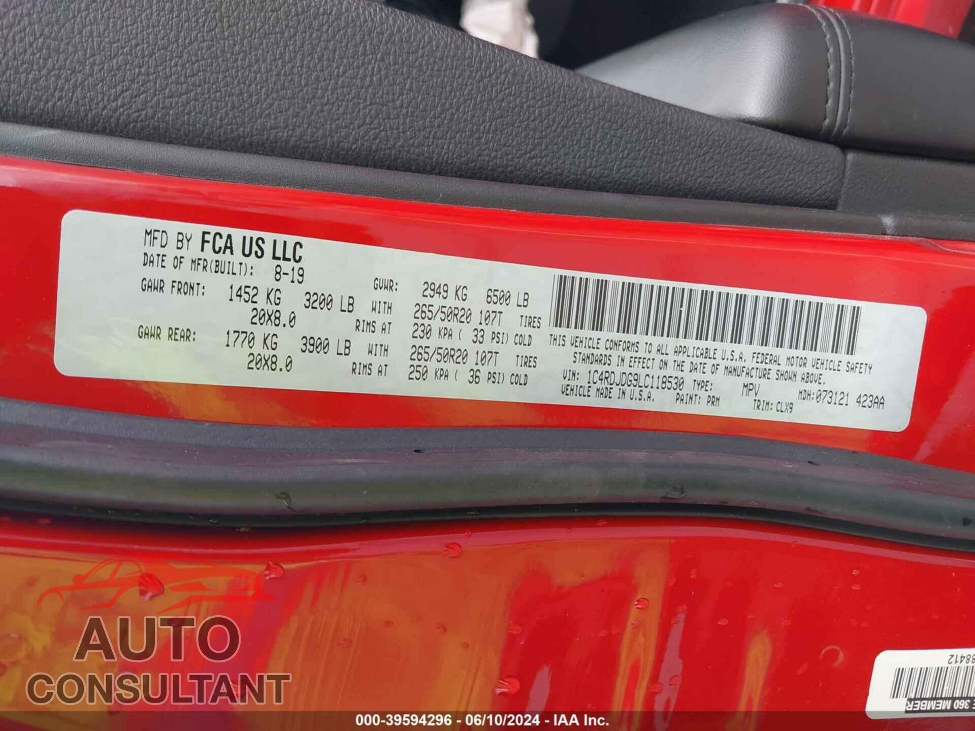 DODGE DURANGO 2020 - 1C4RDJDG9LC118530