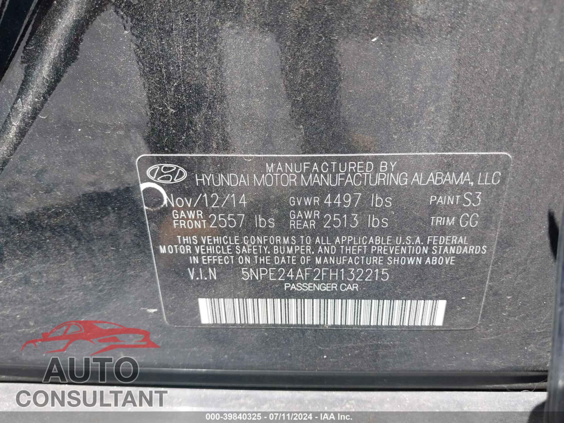 HYUNDAI SONATA 2015 - 5NPE24AF2FH132215