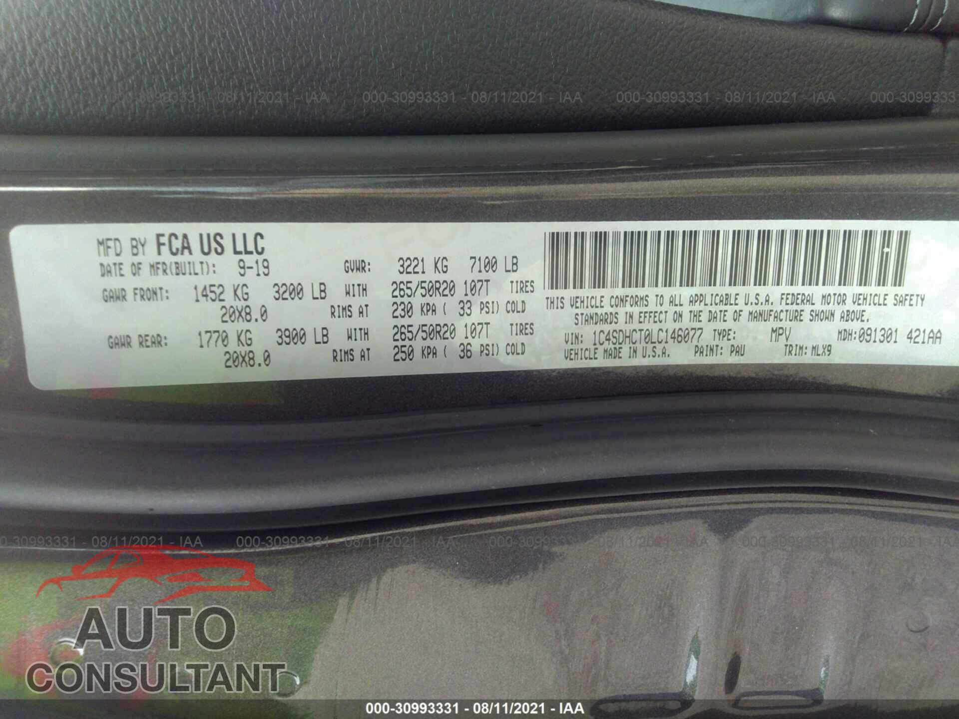 DODGE DURANGO 2020 - 1C4SDHCT0LC146077