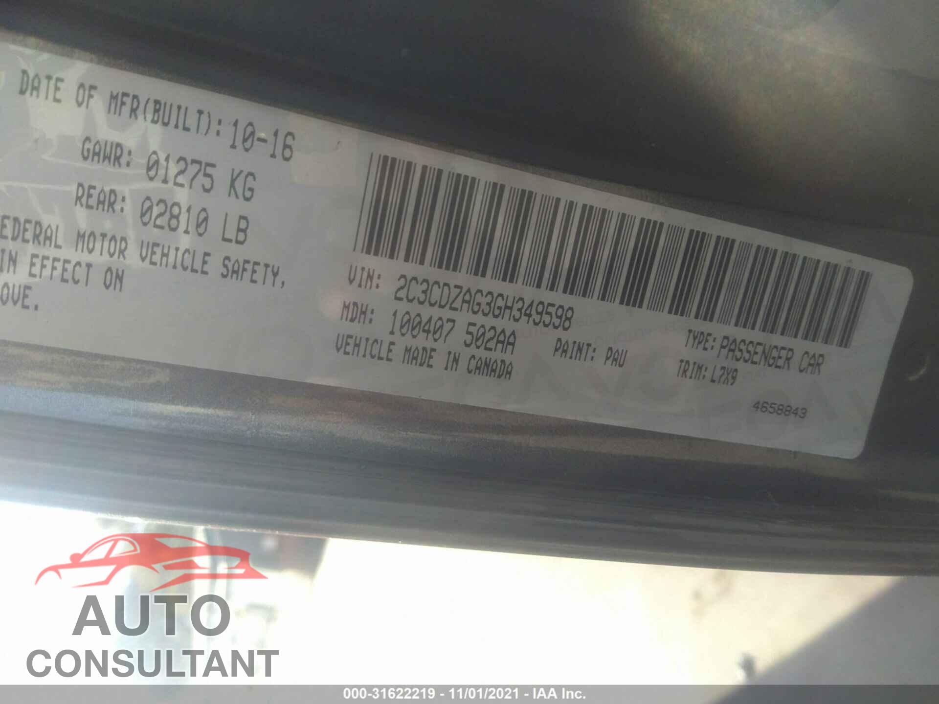 DODGE CHALLENGER 2016 - 2C3CDZAG3GH349598