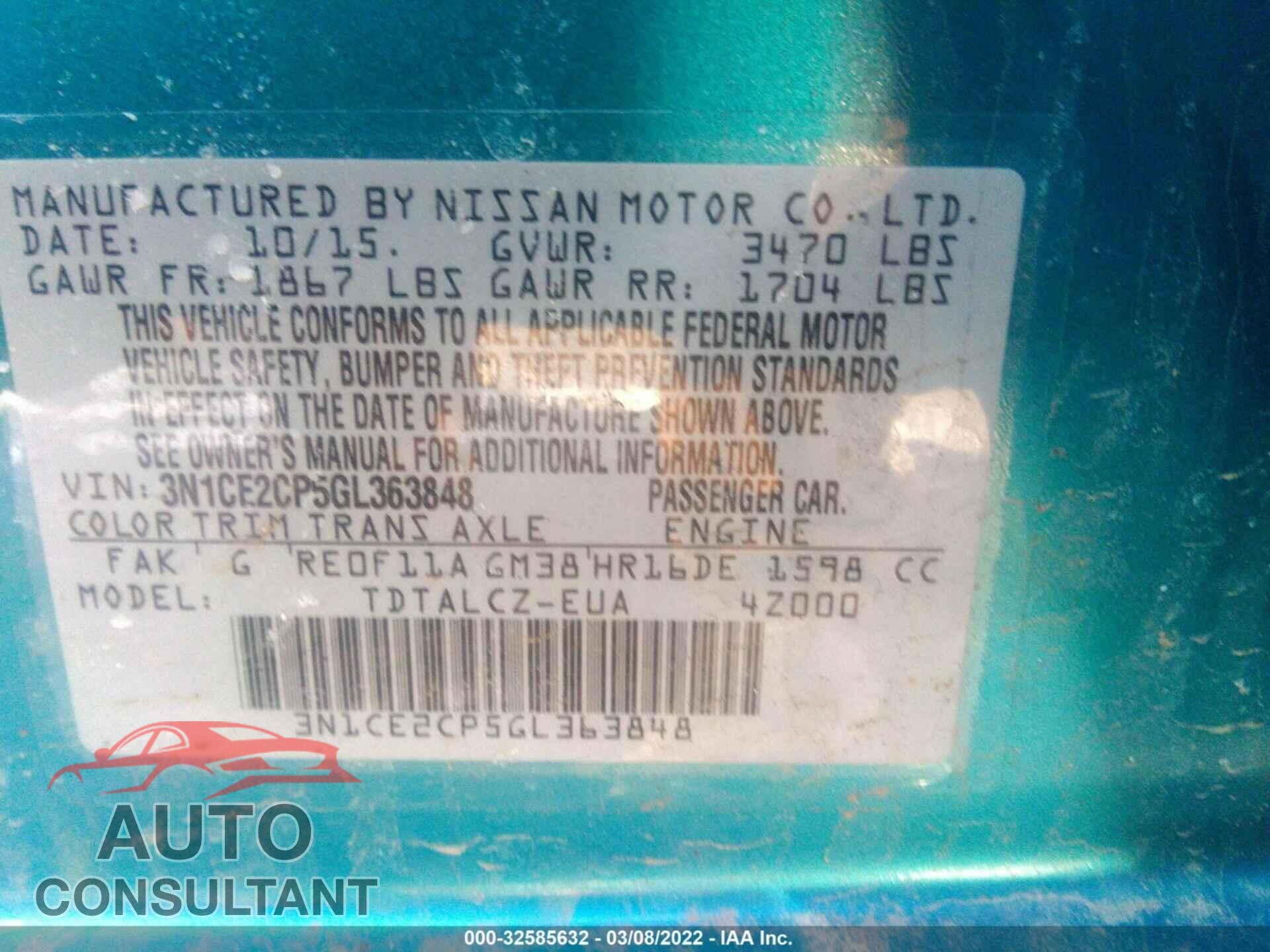NISSAN VERSA NOTE 2016 - 3N1CE2CP5GL363848