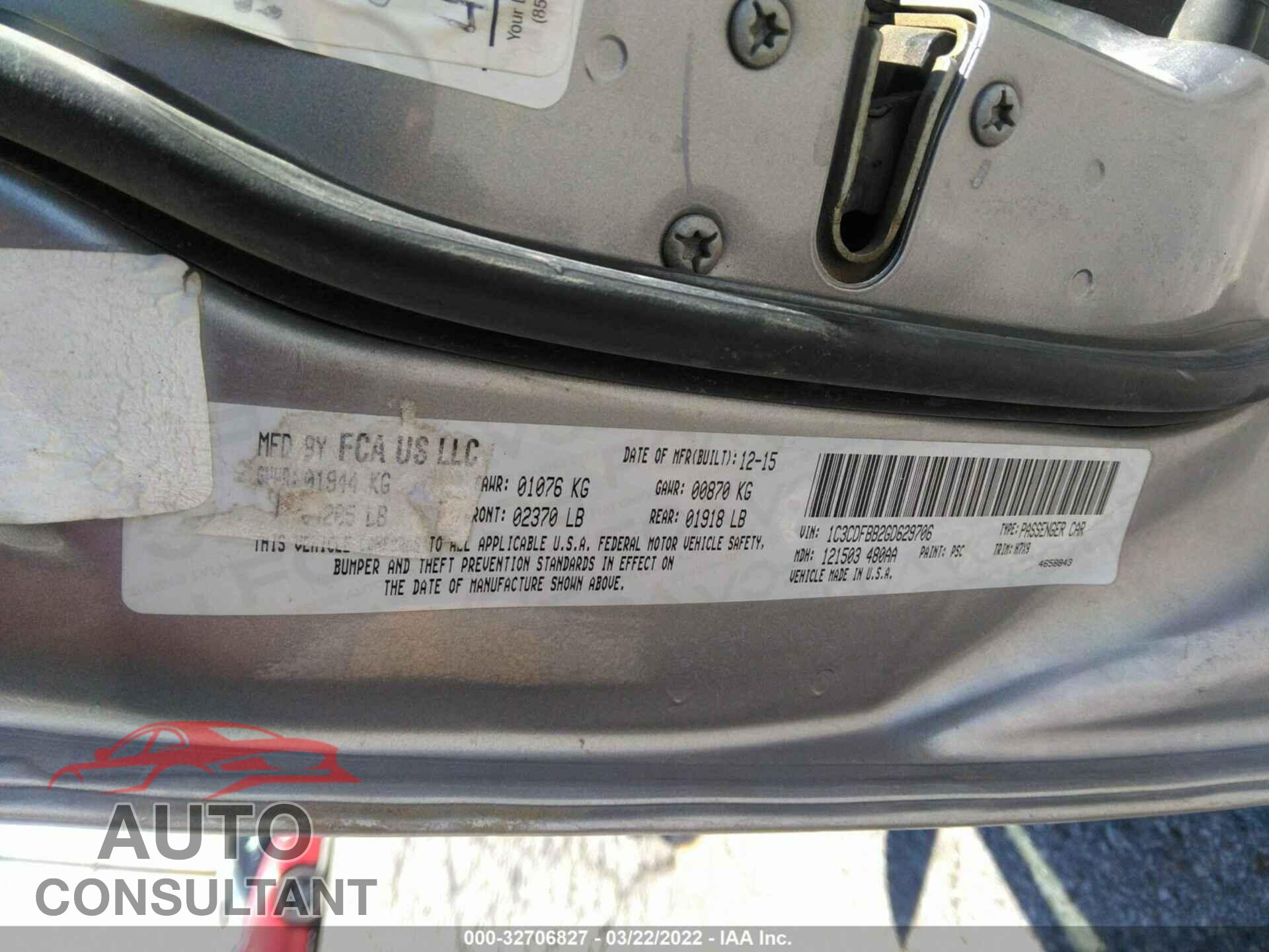 DODGE DART 2016 - 1C3CDFBB2GD629706