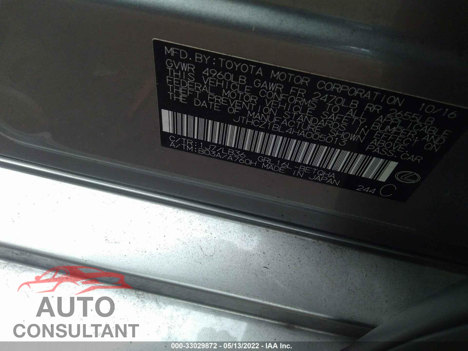 LEXUS GS 2017 - JTHCZ1BL4HA005013