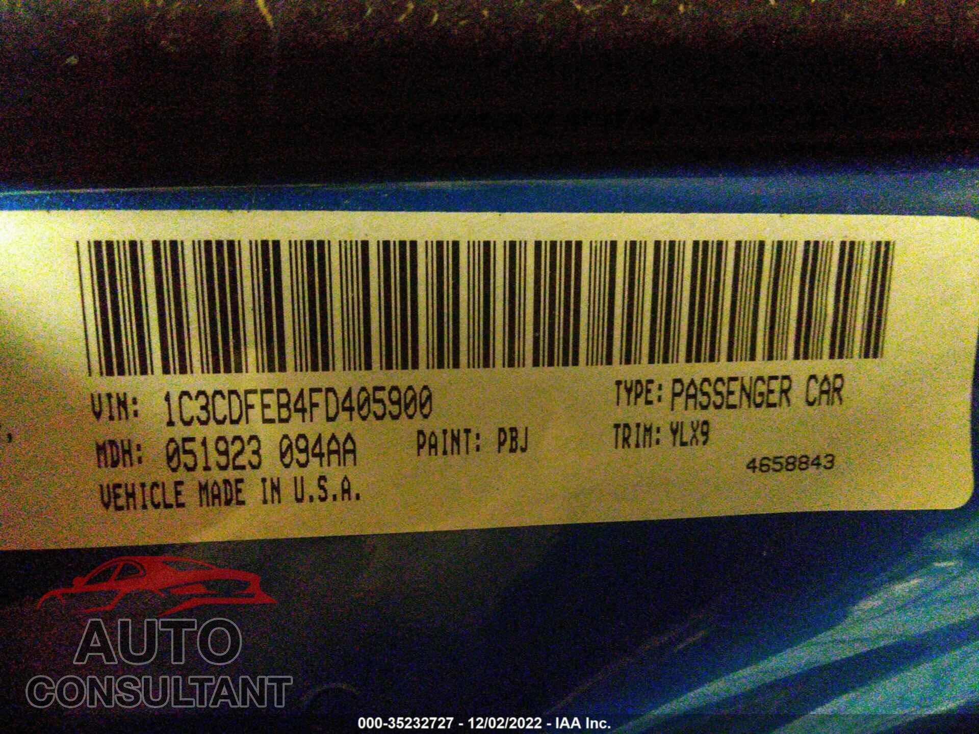 DODGE DART 2015 - 1C3CDFEB4FD405900