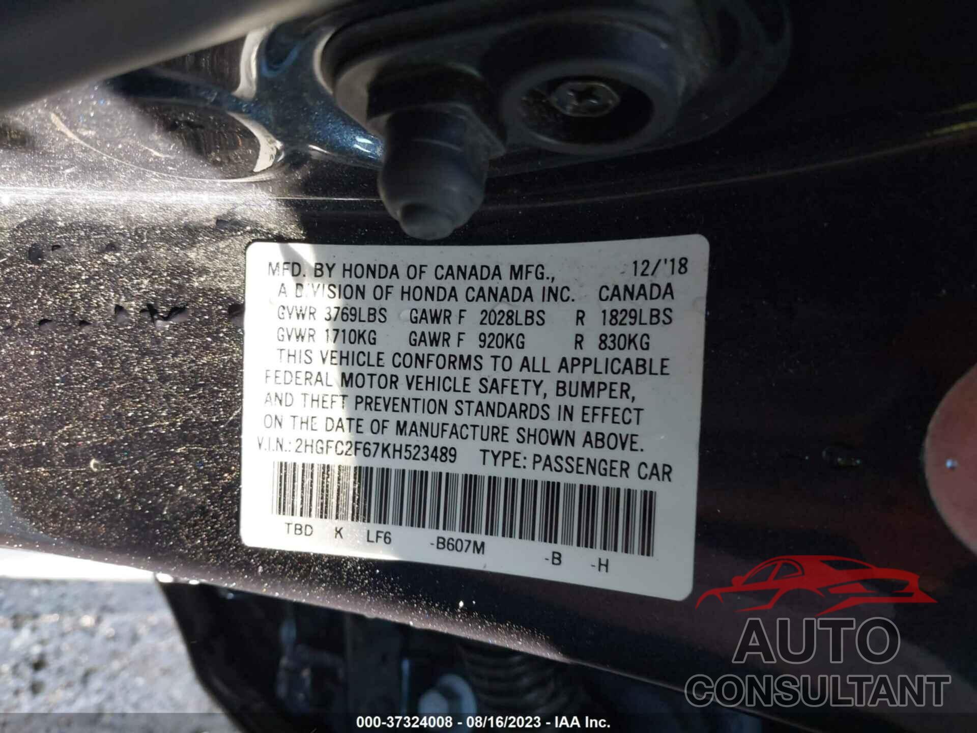 HONDA CIVIC 2019 - 2HGFC2F67KH523489