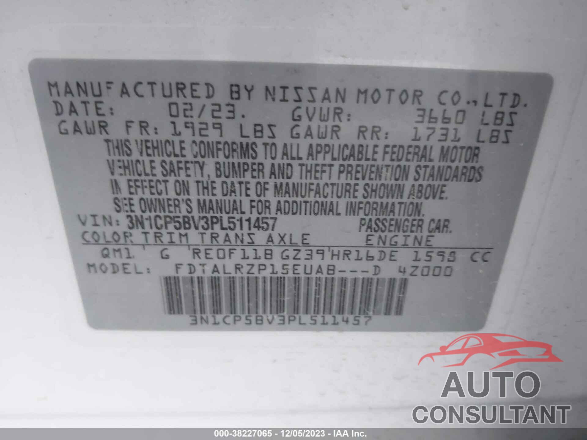 NISSAN KICKS 2023 - 3N1CP5BV3PL511457