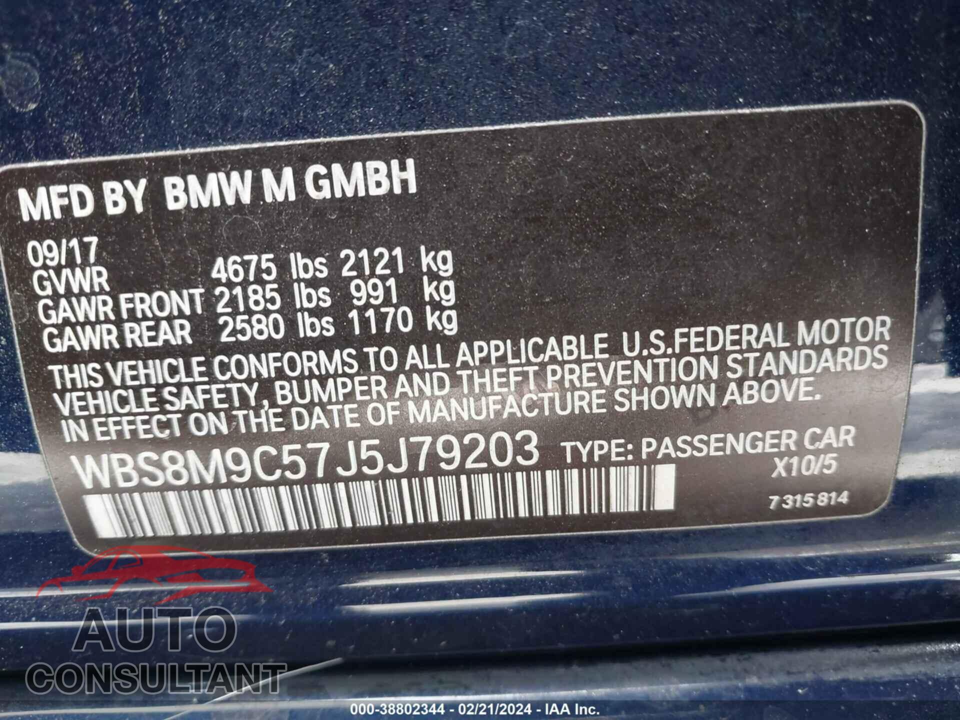 BMW M3 2018 - WBS8M9C57J5J79203