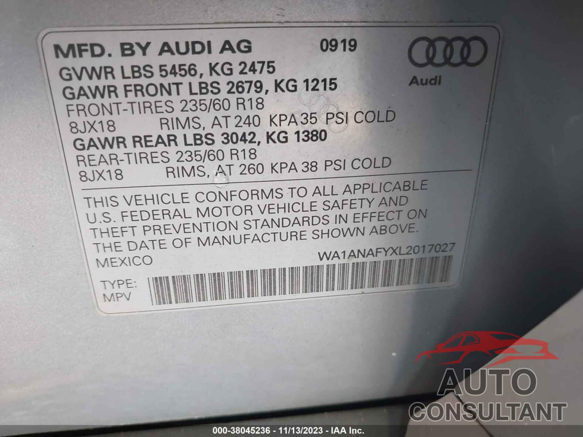 AUDI Q5 2020 - WA1ANAFYXL2017027