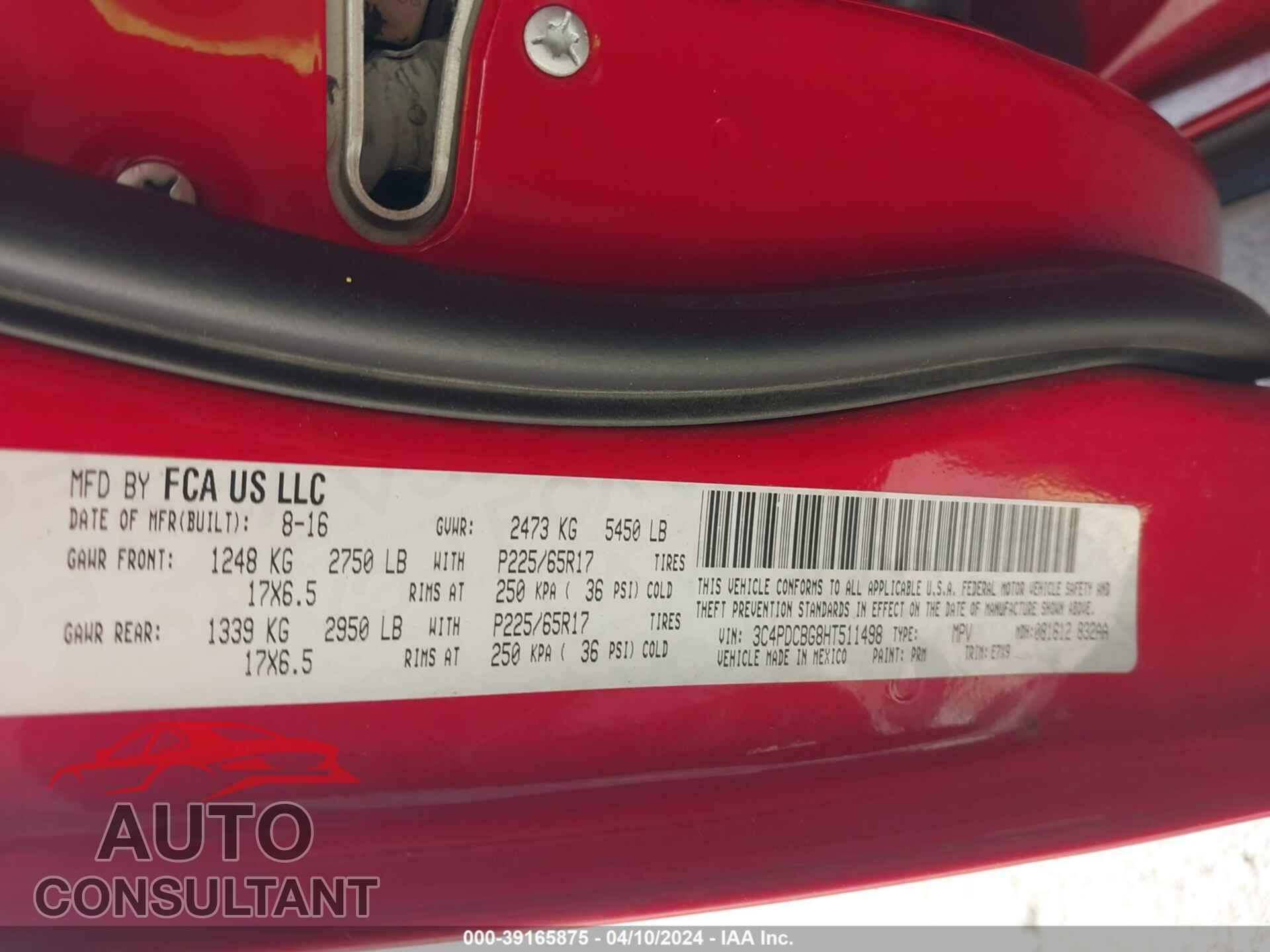 DODGE JOURNEY 2017 - 3C4PDCBG8HT511498