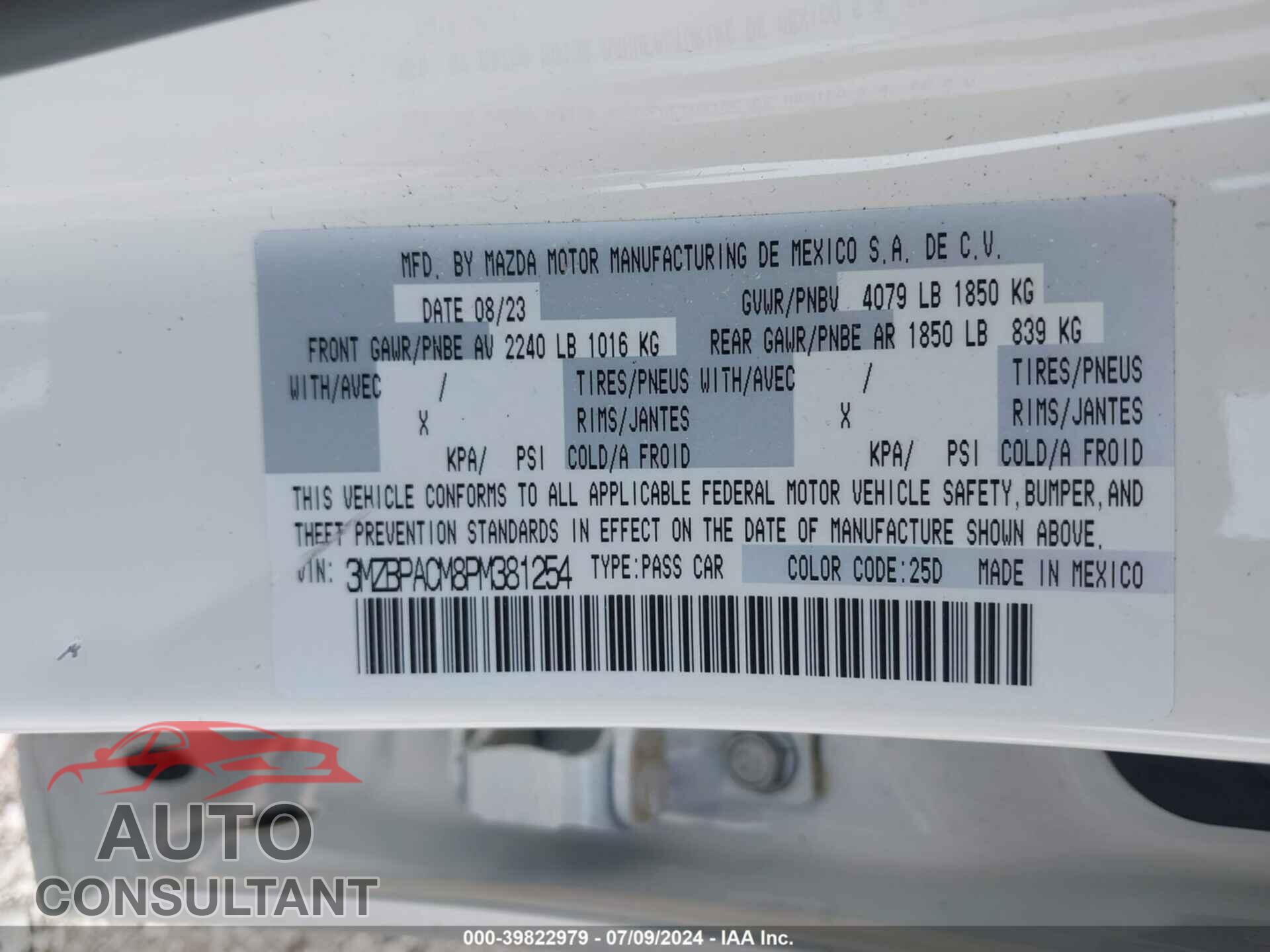 MAZDA MAZDA3 2023 - 3MZBPACM8PM381254