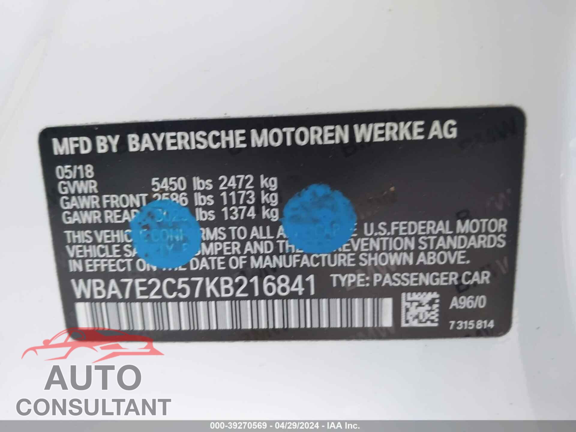 BMW 740 2019 - WBA7E2C57KB216841