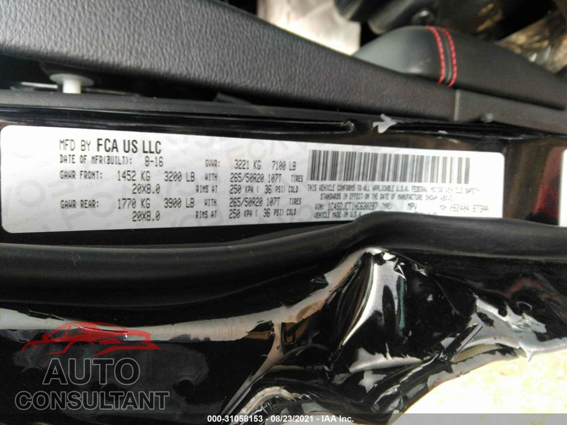 DODGE DURANGO 2017 - 1C4SDJCT1HC630287
