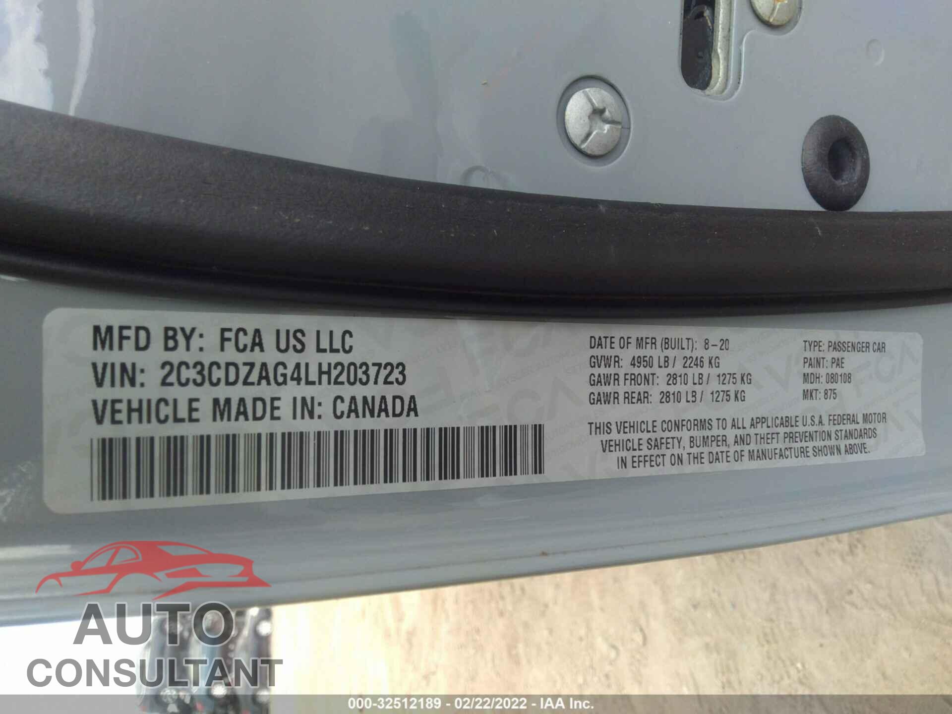 DODGE CHALLENGER 2020 - 2C3CDZAG4LH203723