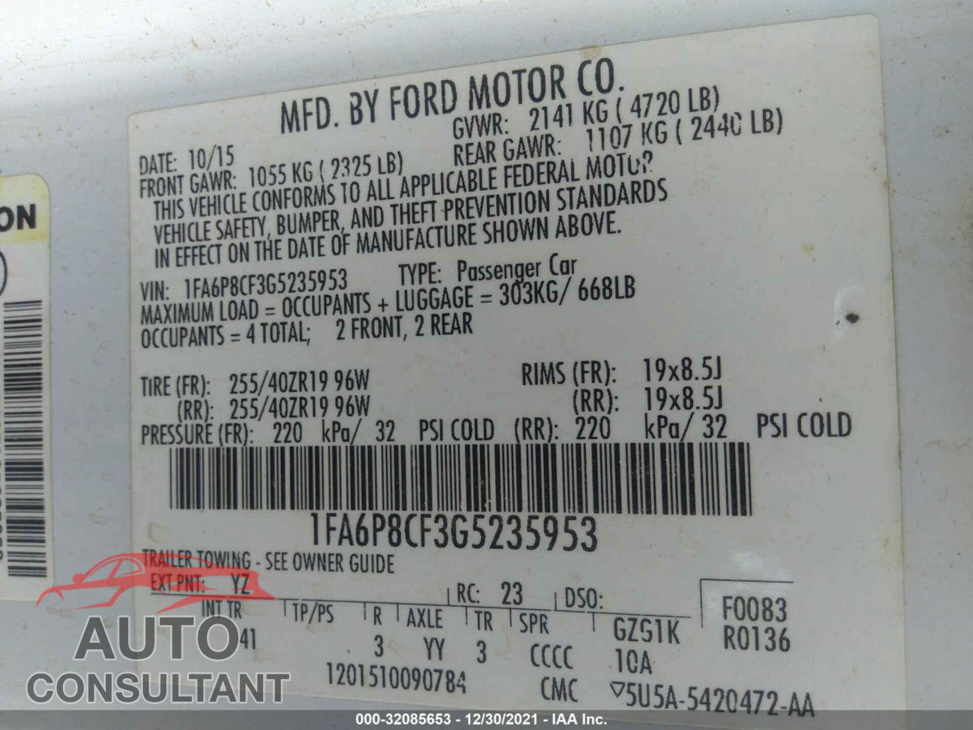 FORD MUSTANG 2016 - 1FA6P8CF3G5235953