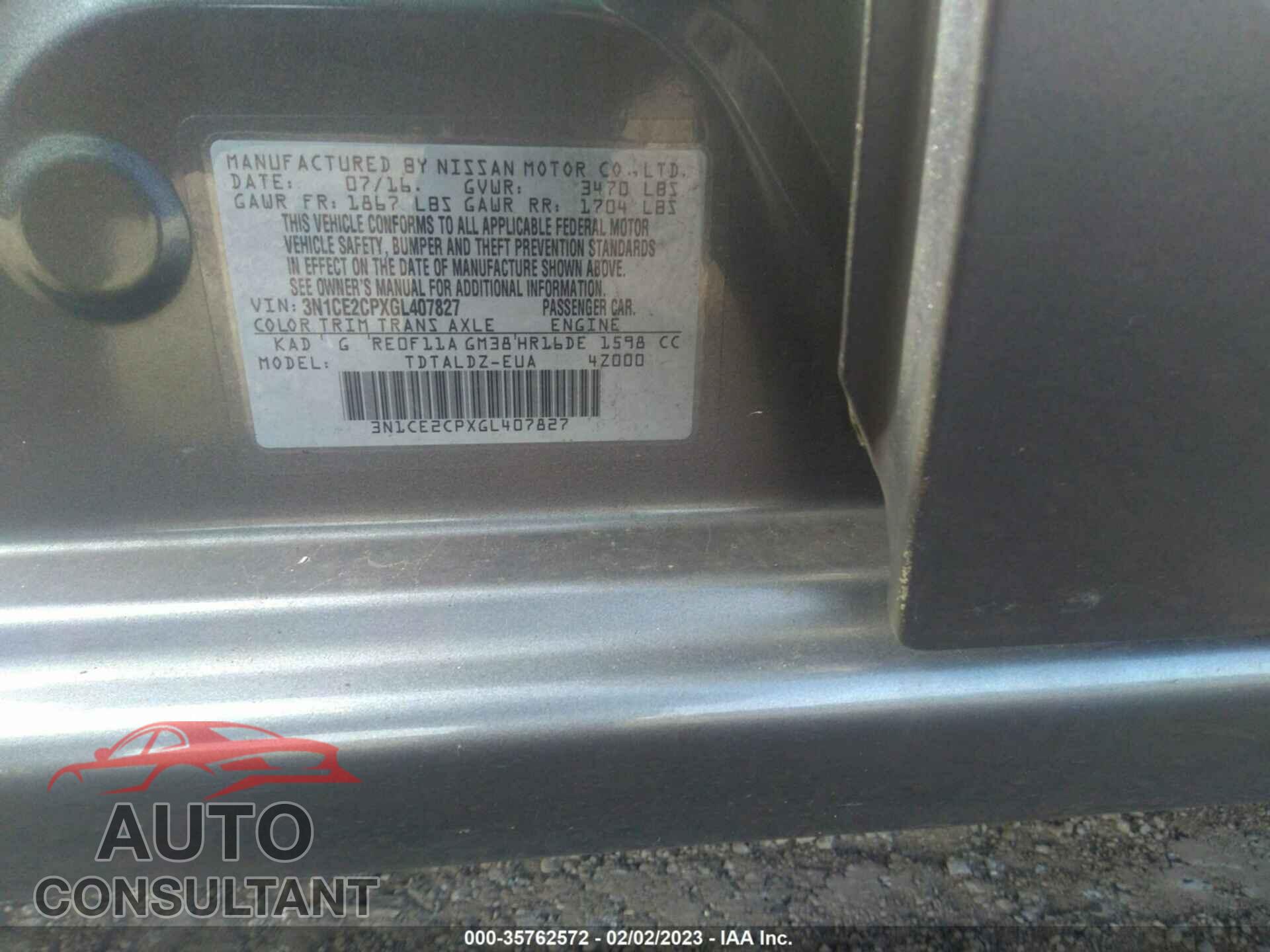 NISSAN VERSA NOTE 2016 - 3N1CE2CPXGL407827