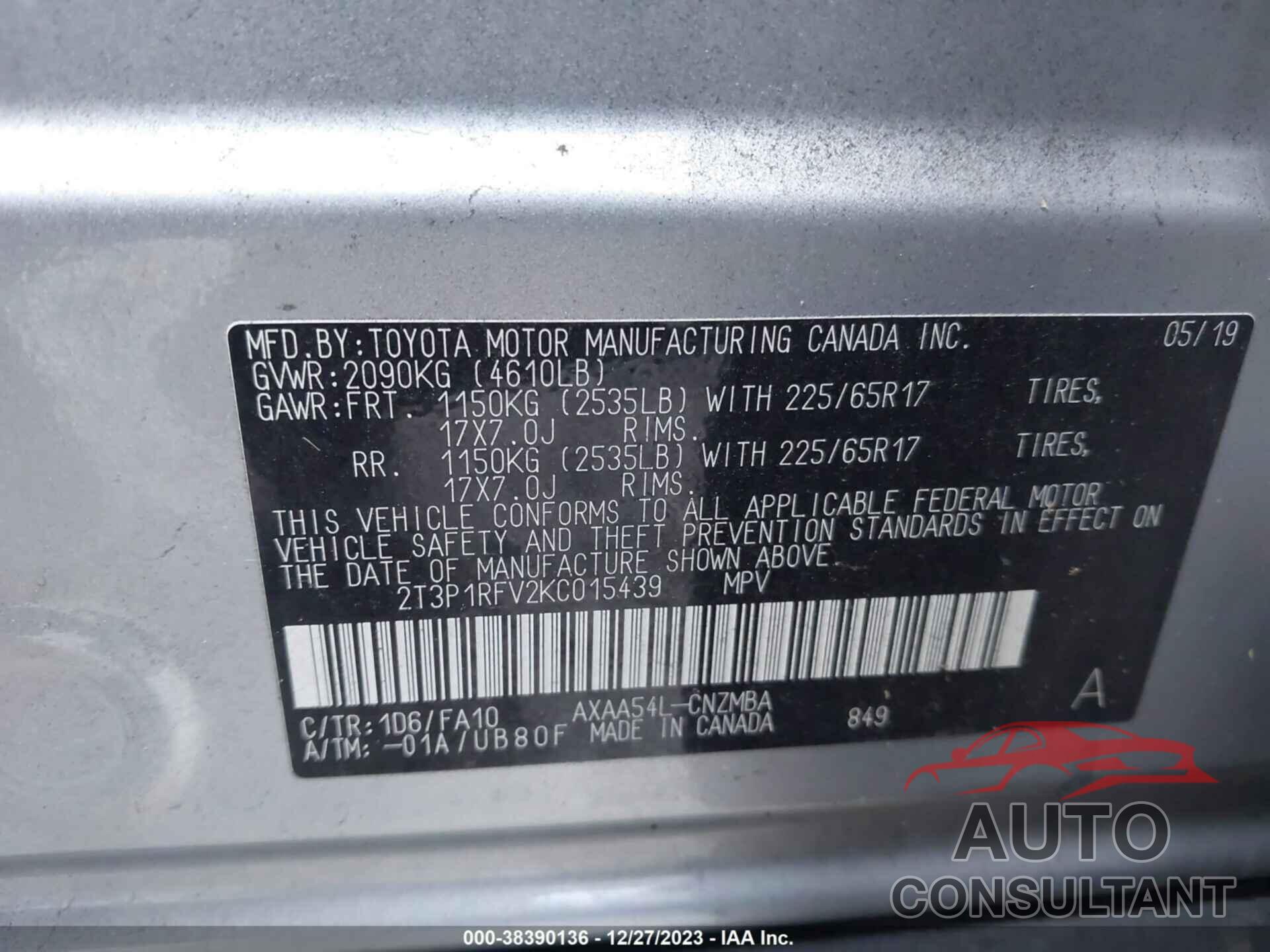 TOYOTA RAV4 2019 - 2T3P1RFV2KC015439