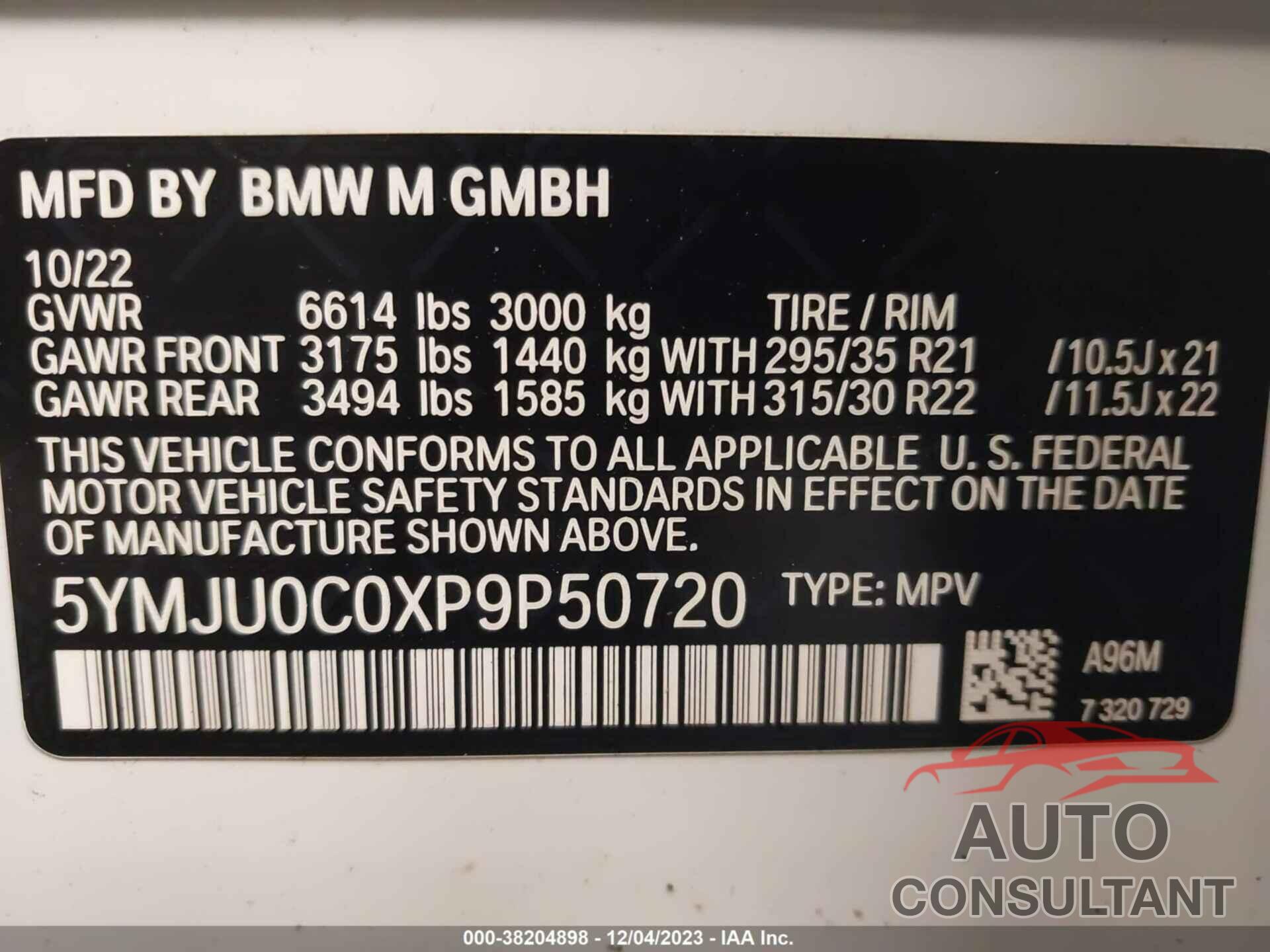 BMW X5 M 2023 - 5YMJU0C0XP9P50720
